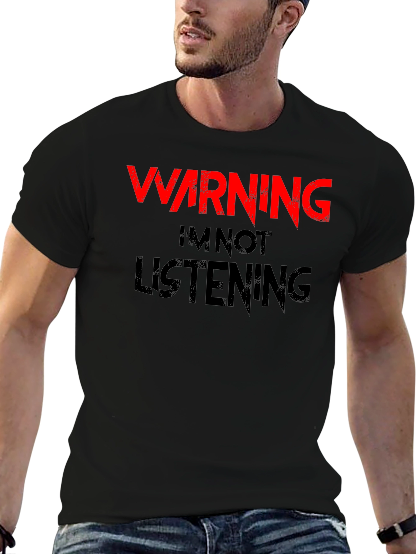 Black Warning I'm Not Listening T-Shirt view 6