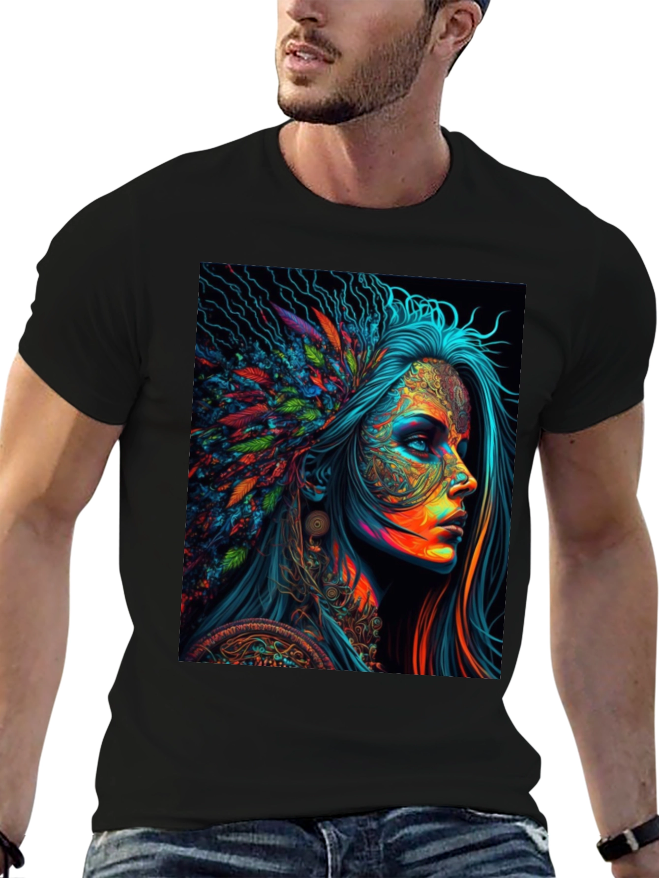Black Vibrant Psychedelic Woman Graphic T-Shirt view 6