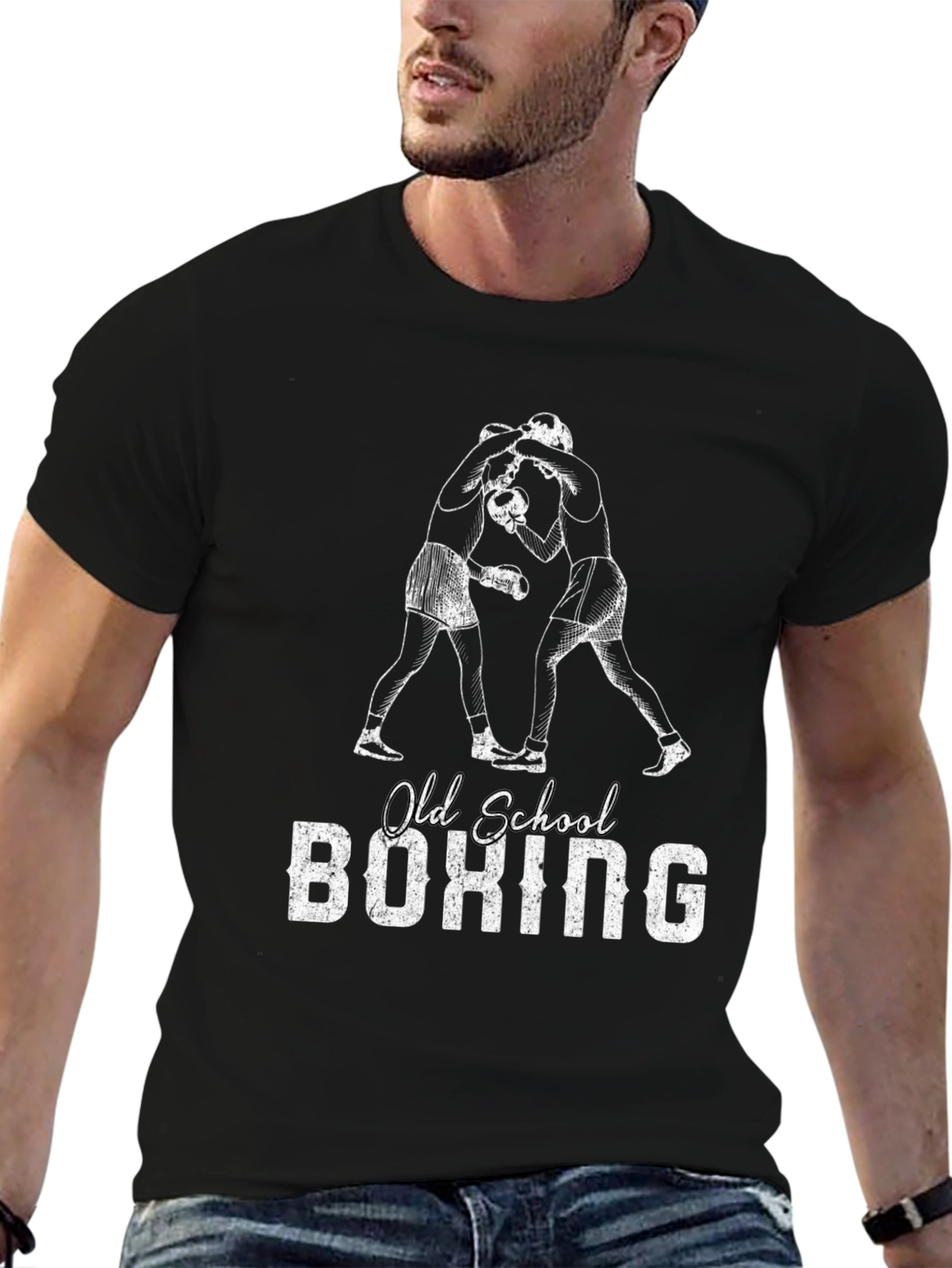 Black Old School Boxing Graphic T-Shirt - Black view 6