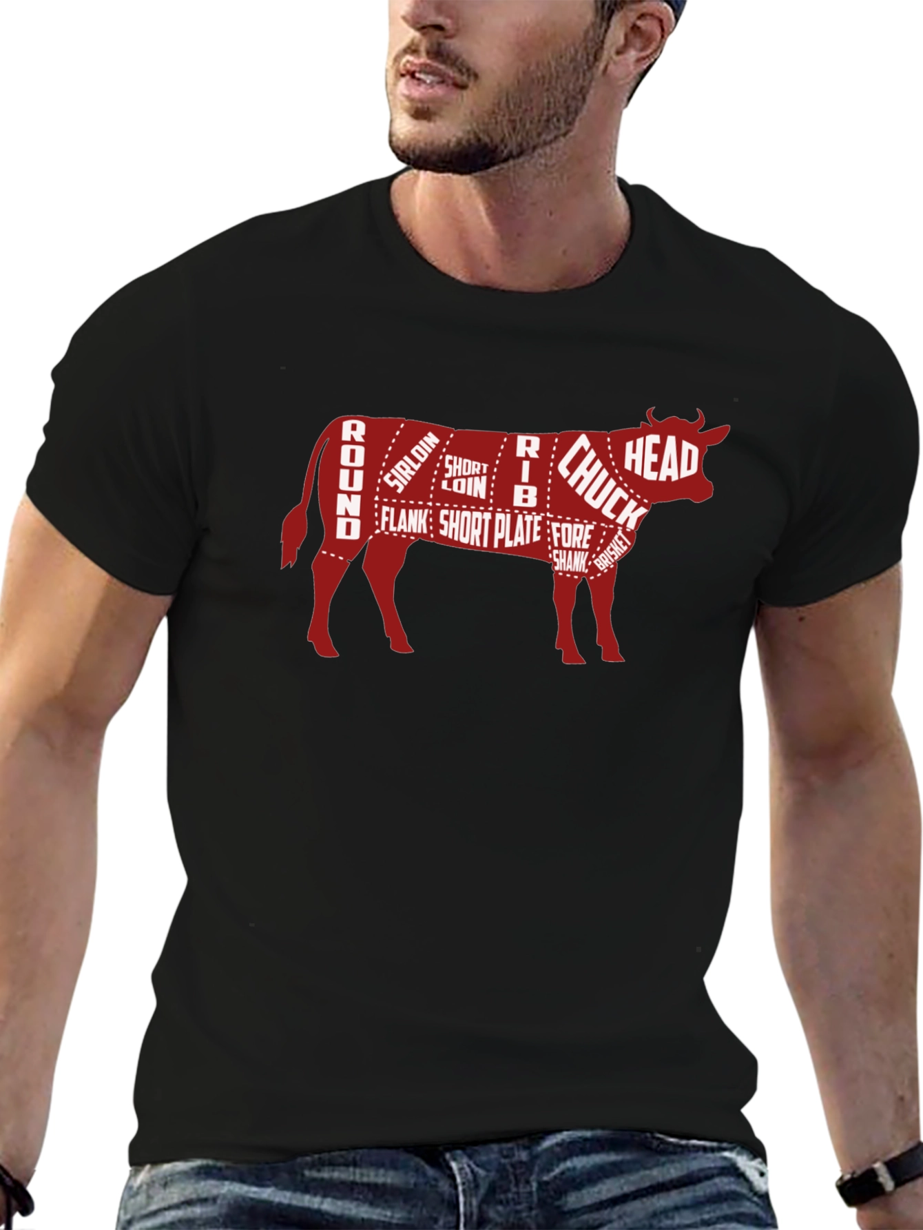 Black Beef Cuts Butcher Chart Graphic T-Shirt view 6