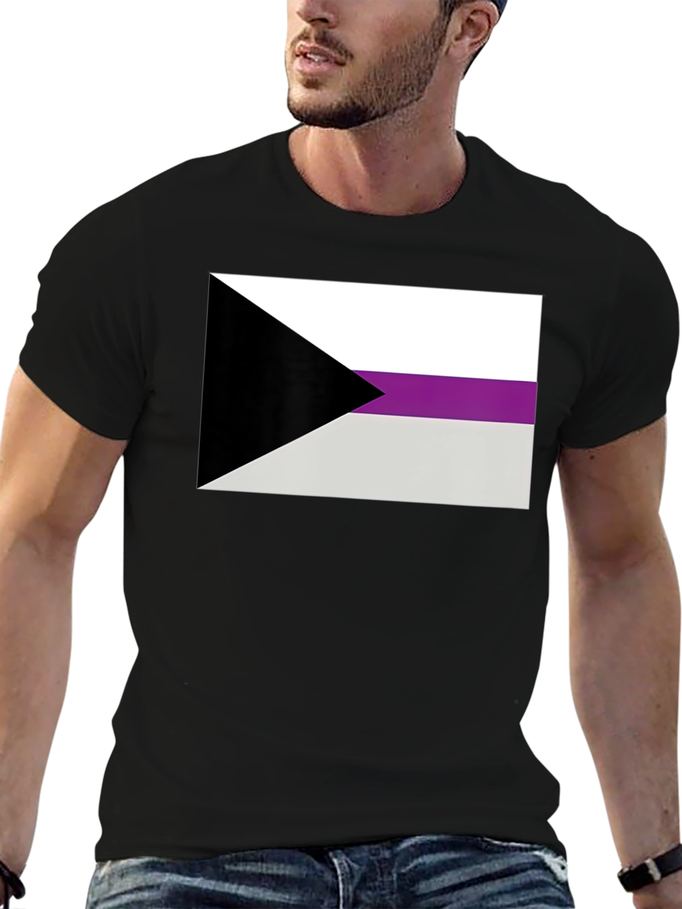 Black Demisexual Pride Flag Graphic T-Shirt - Black Cotton Blend Tee view 6