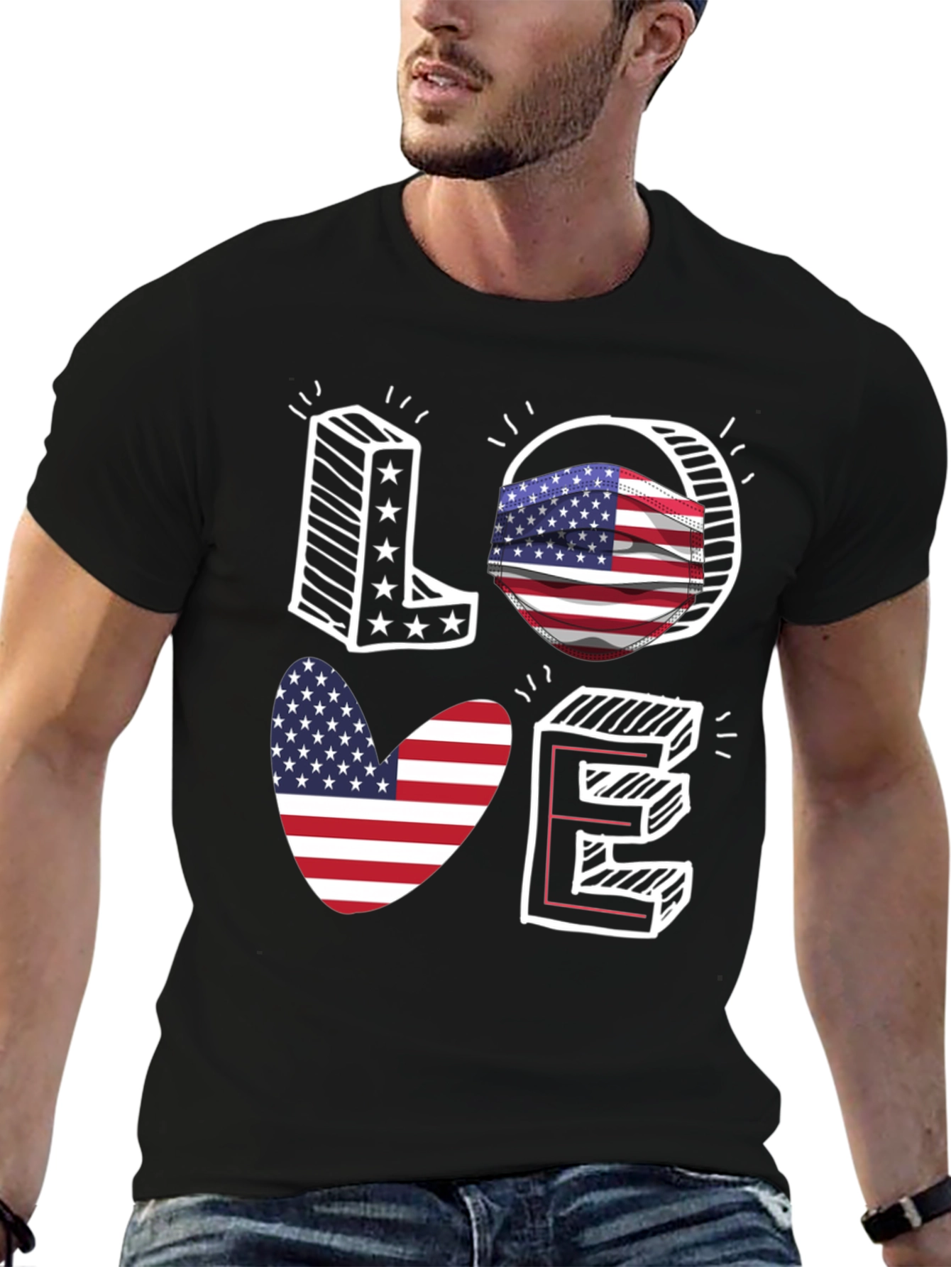 Patriotic LOVE T-Shirt: USA Flag Design - 6