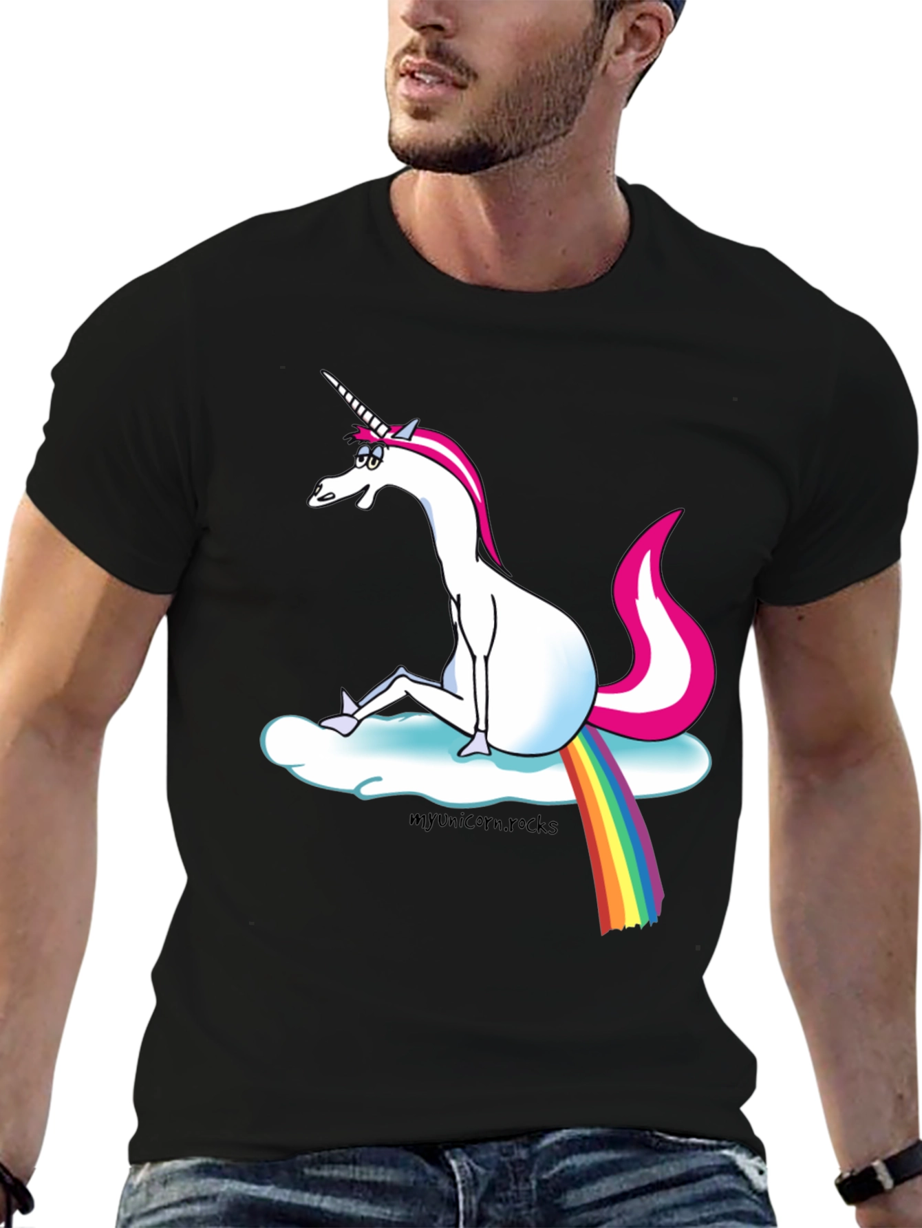Black Unicorn Rainbow Cloud Graphic T-Shirt view 6