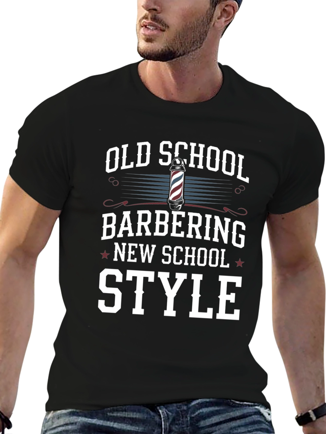 Black Old School Barbering Style Graphic T-Shirt view 6
