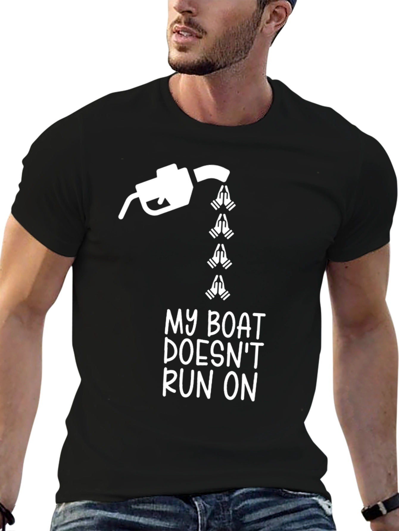 Black Funny Boating T-Shirt - My Boat Doesn't Run on Prayers view 6