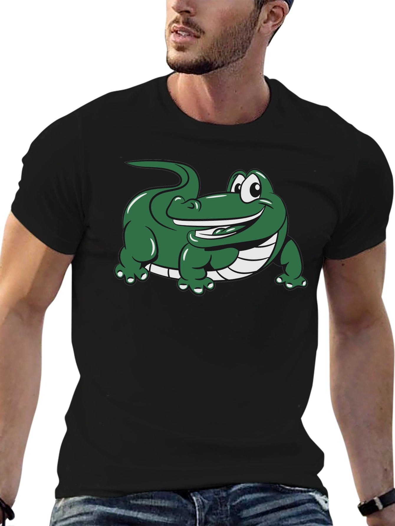 Black Cartoon Alligator Graphic Black T-Shirt view 6