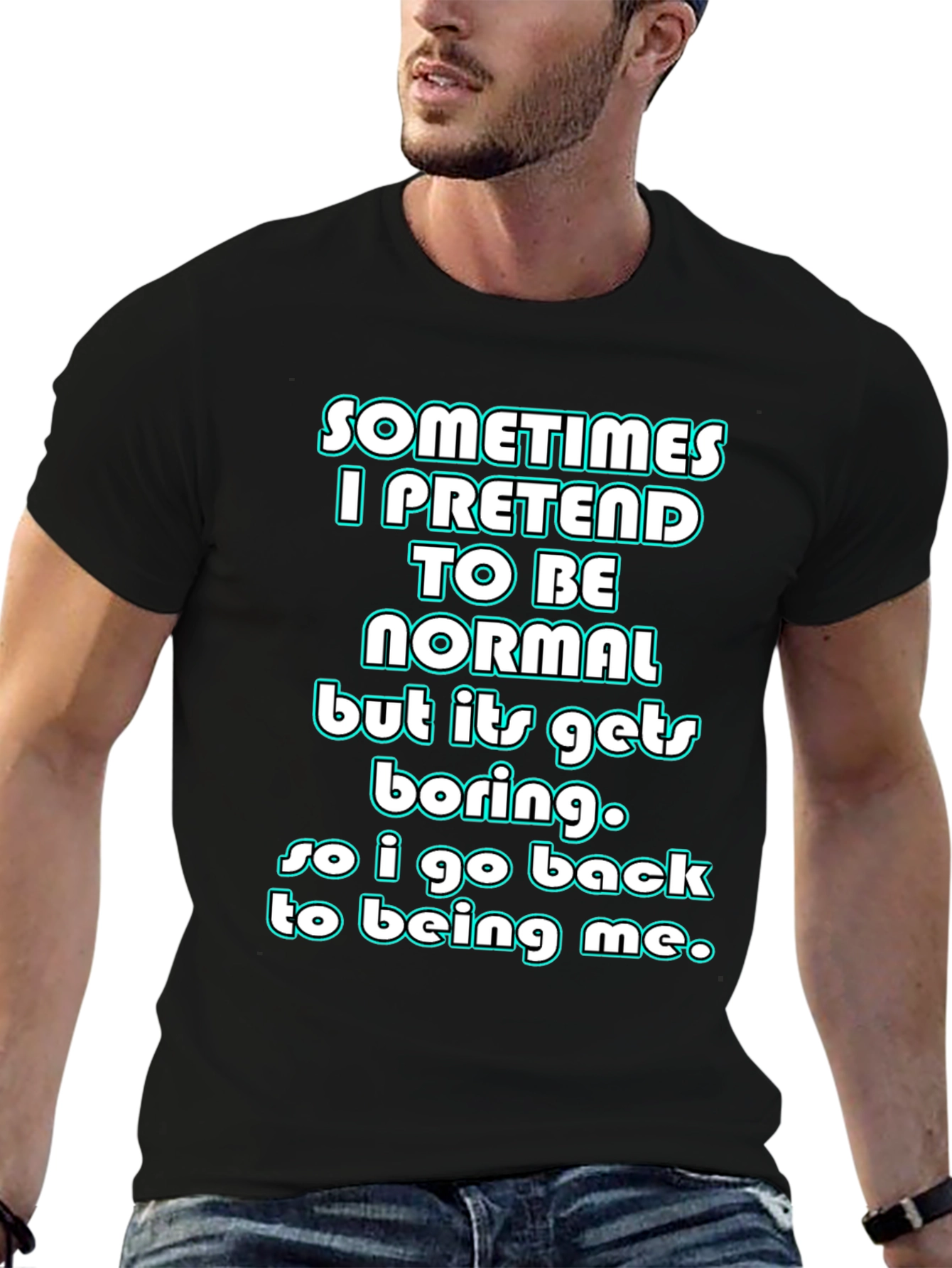 Black Funny "Sometimes I Pretend" Graphic Tee view 6