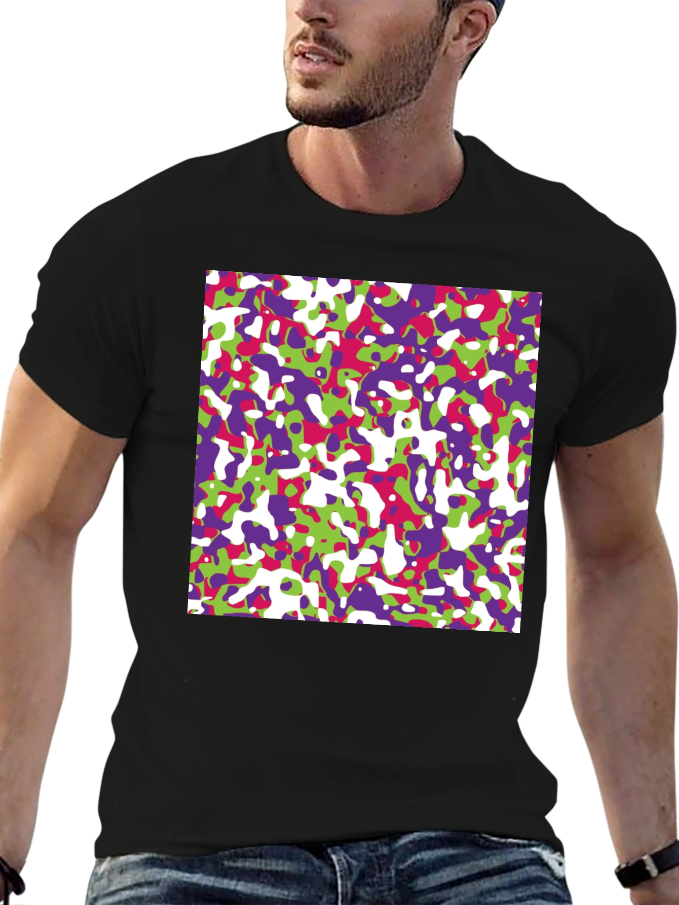 Black Abstract Camo Print Black T-Shirt view 6