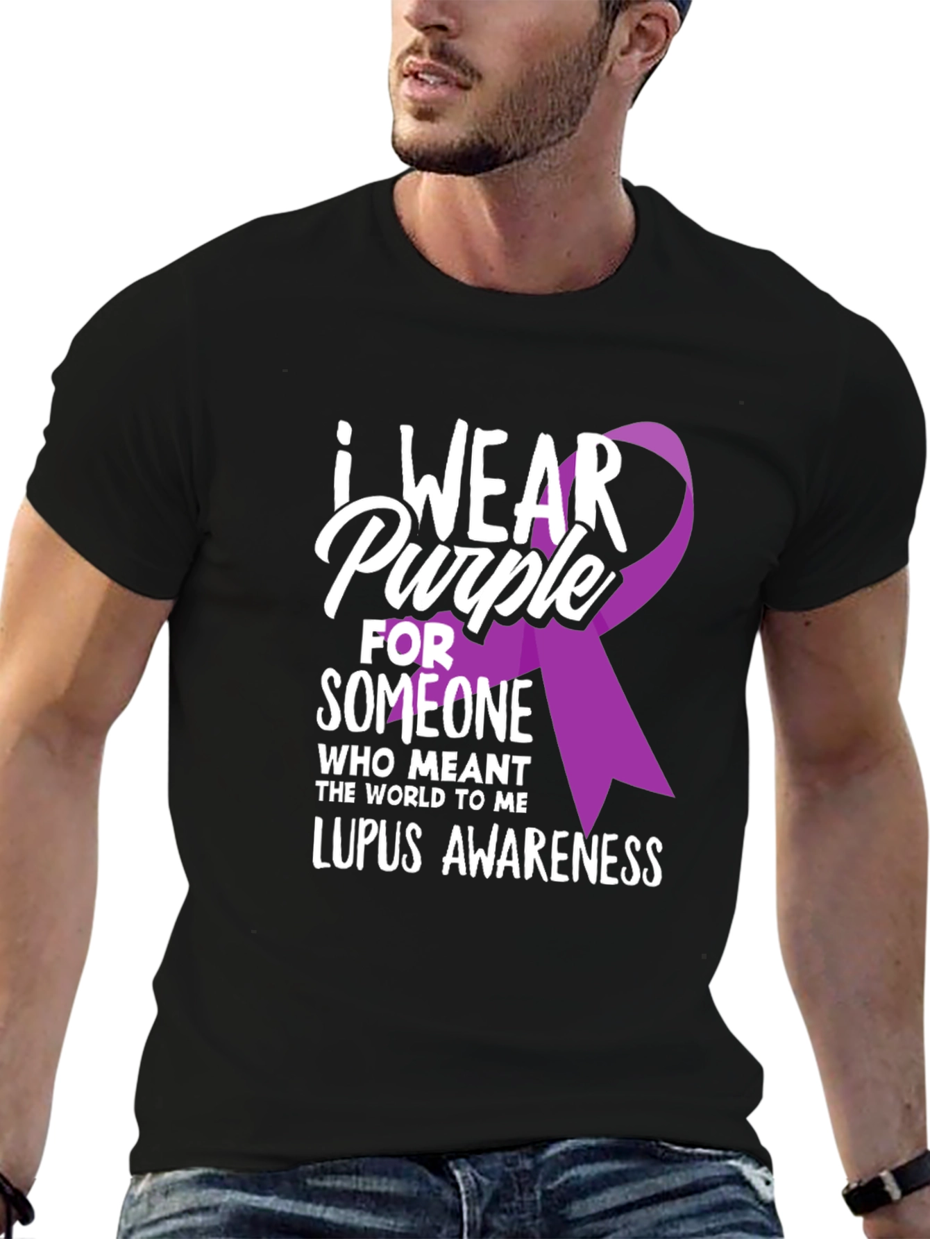 Black Lupus Awareness T-Shirt - I Wear Purple Ribbon view 6