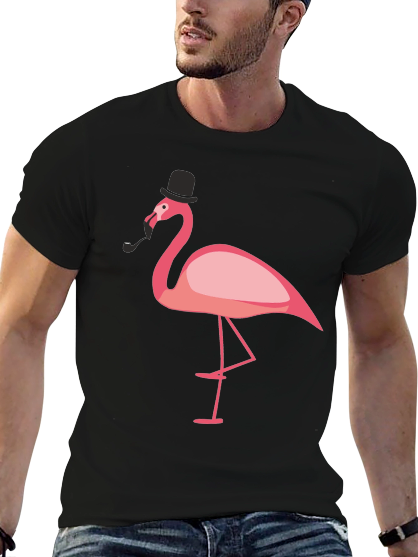 Black Stylish Flamingo Graphic Tee view 6