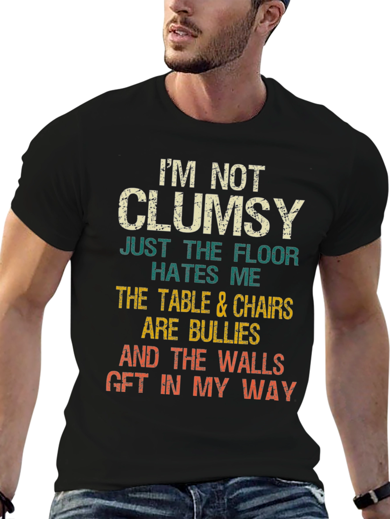 Black Funny "I'm Not Clumsy" Graphic T-Shirt view 6