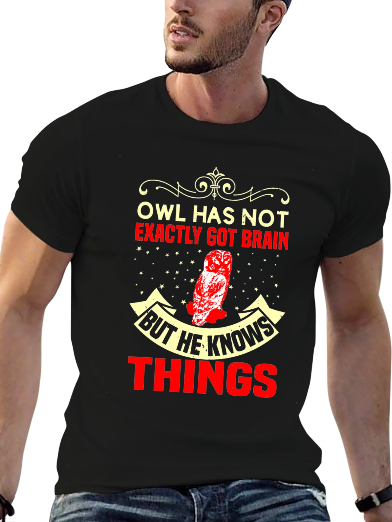 Black Owl Brain Funny Graphic T-Shirt view 6