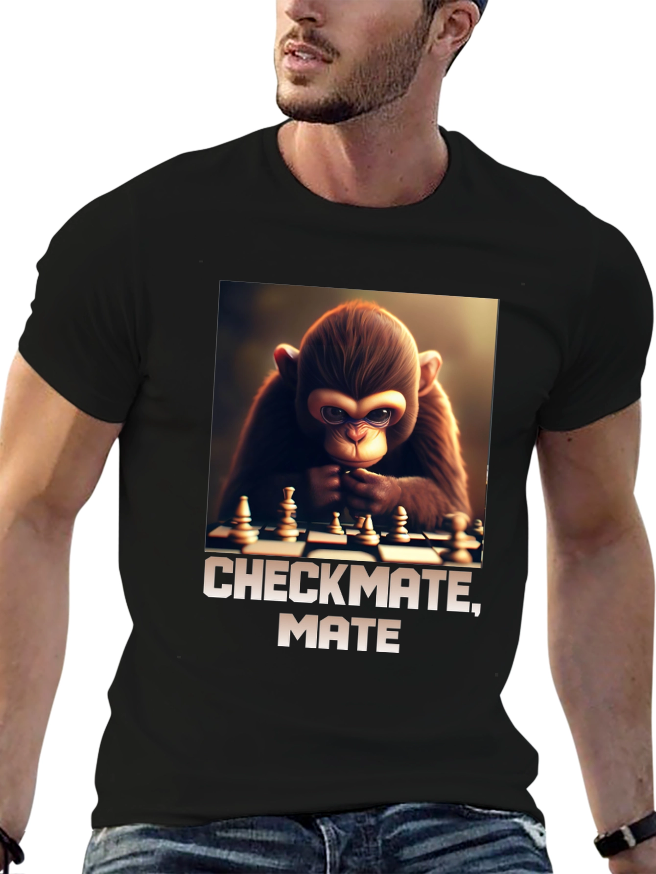 Black Checkmate, Mate! Monkey Chess T-Shirt view 6