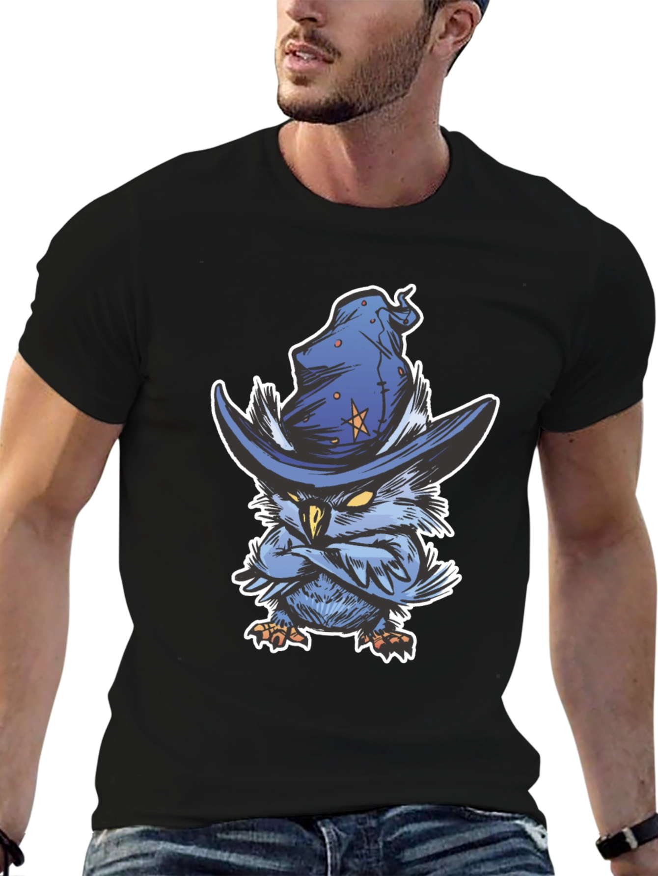 Black Wizard Owl T-Shirt - Unique Graphic Tee view 6