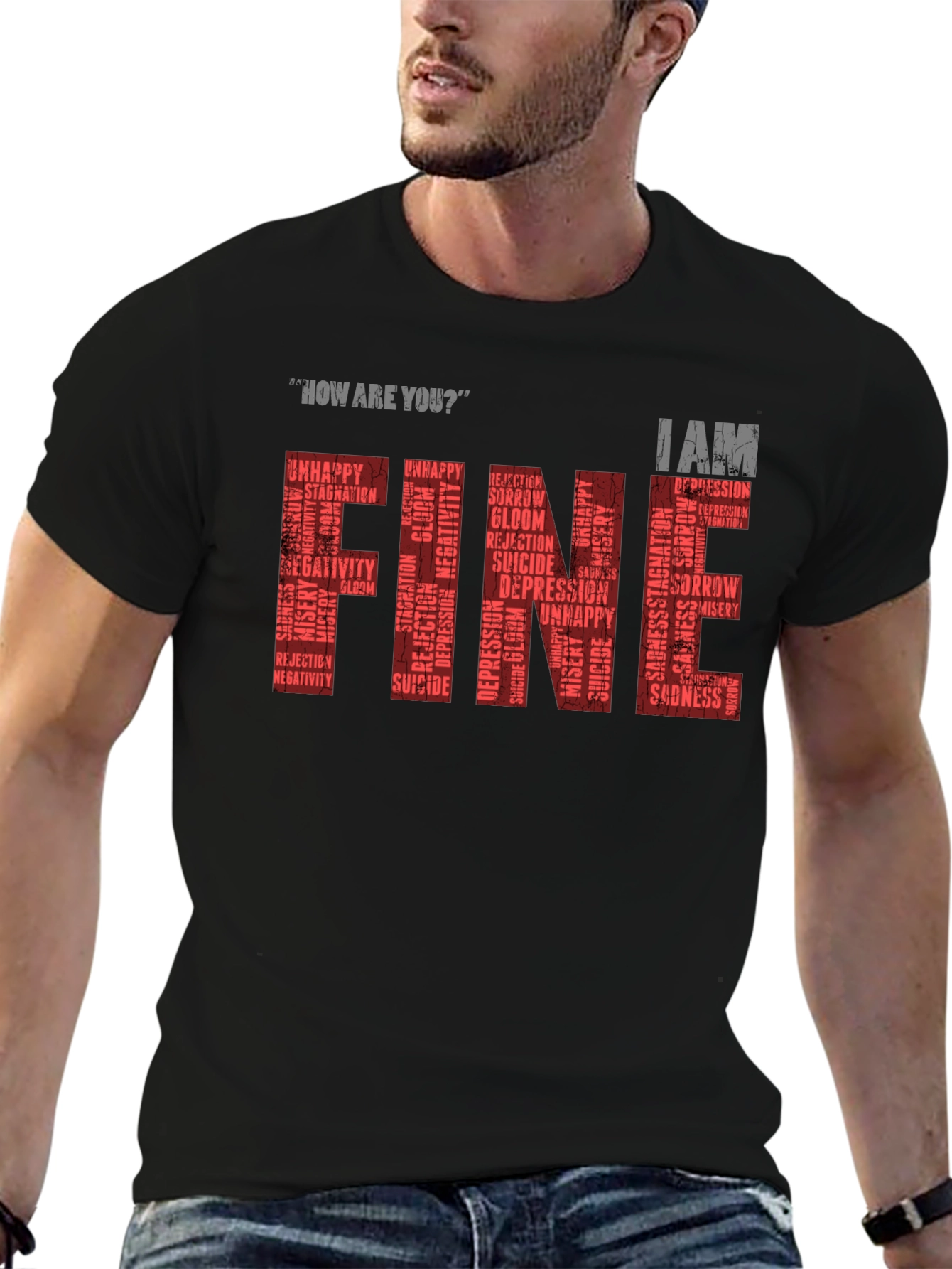 Black Fine T-Shirt: Mental Health Awareness Graphic Tee view 6