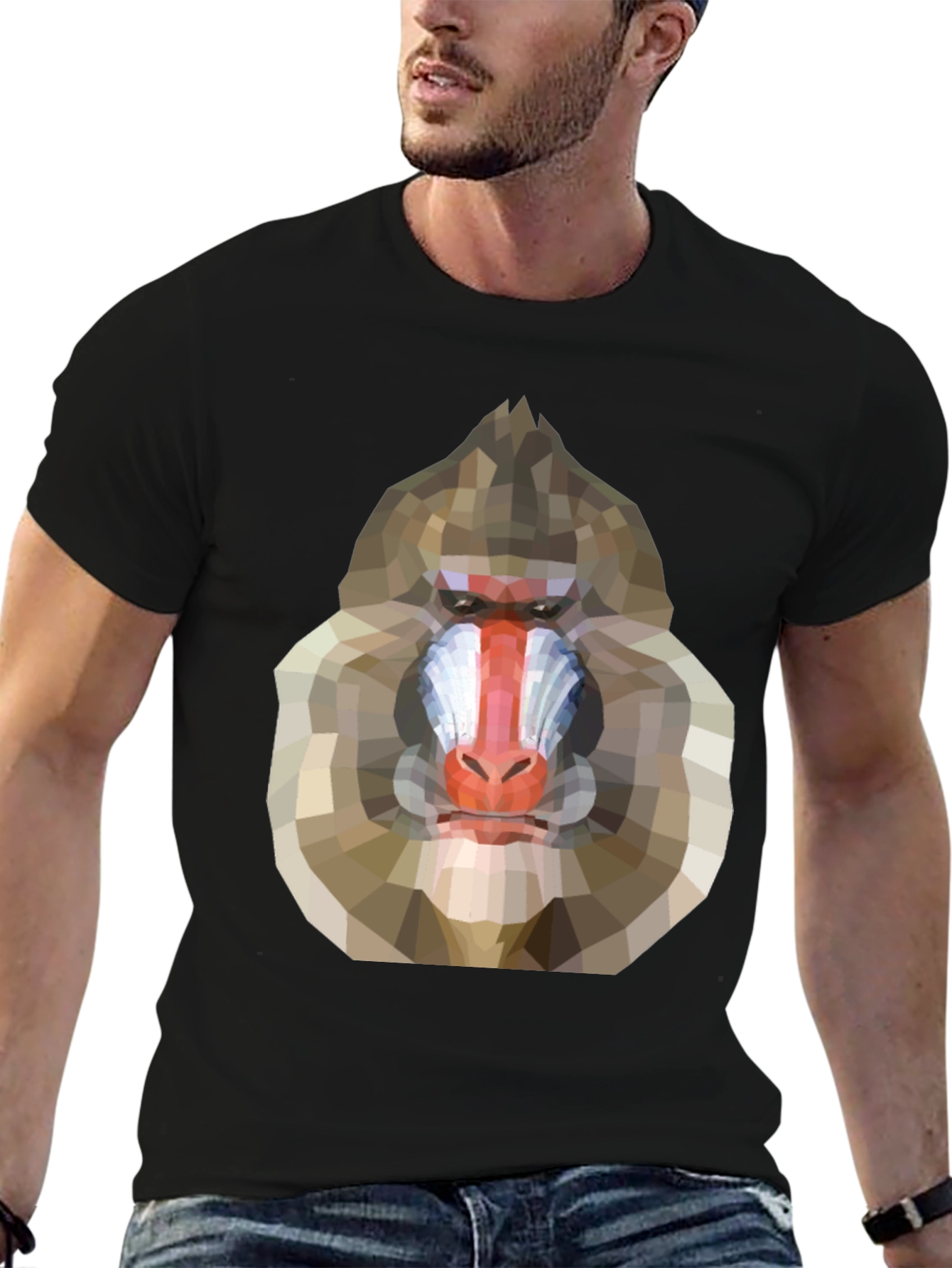 Black Geometric Mandrill Graphic Tee - Unique Art T-Shirt view 6