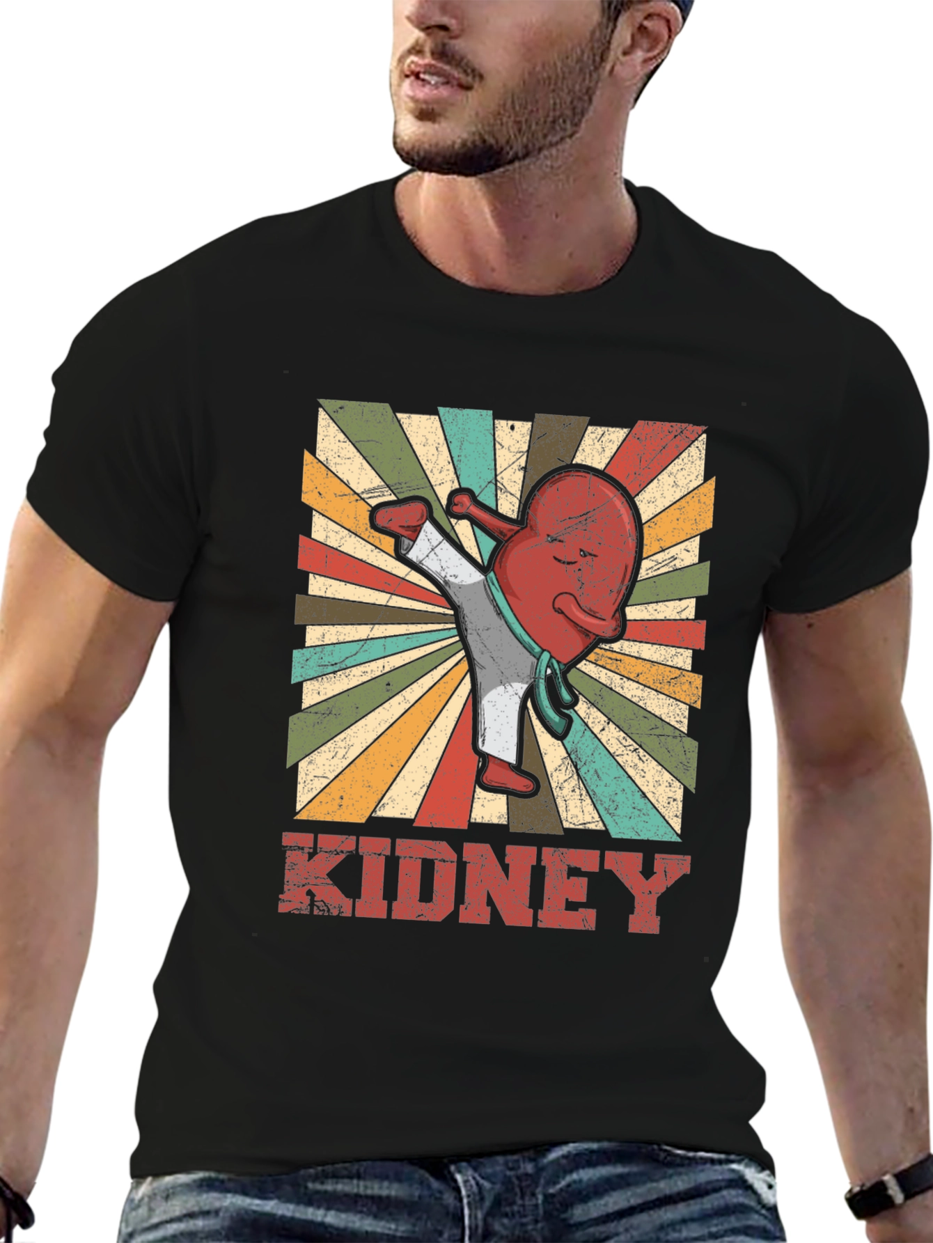 Black Karate Kidney T-Shirt - Funny Anatomy Tee view 6