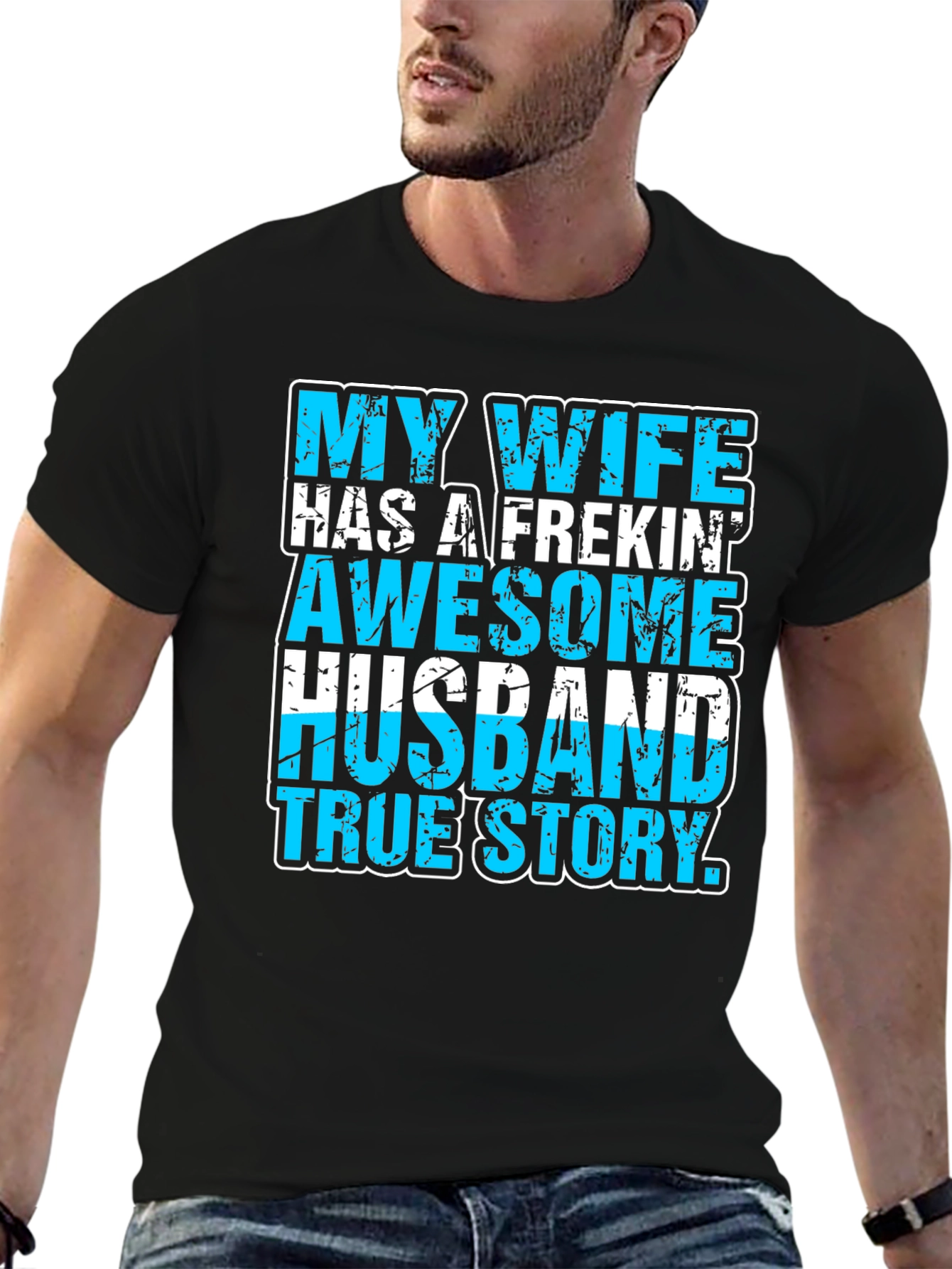 Black My Wife Awesome Husband T-Shirt Funny Graphic Tee view 6