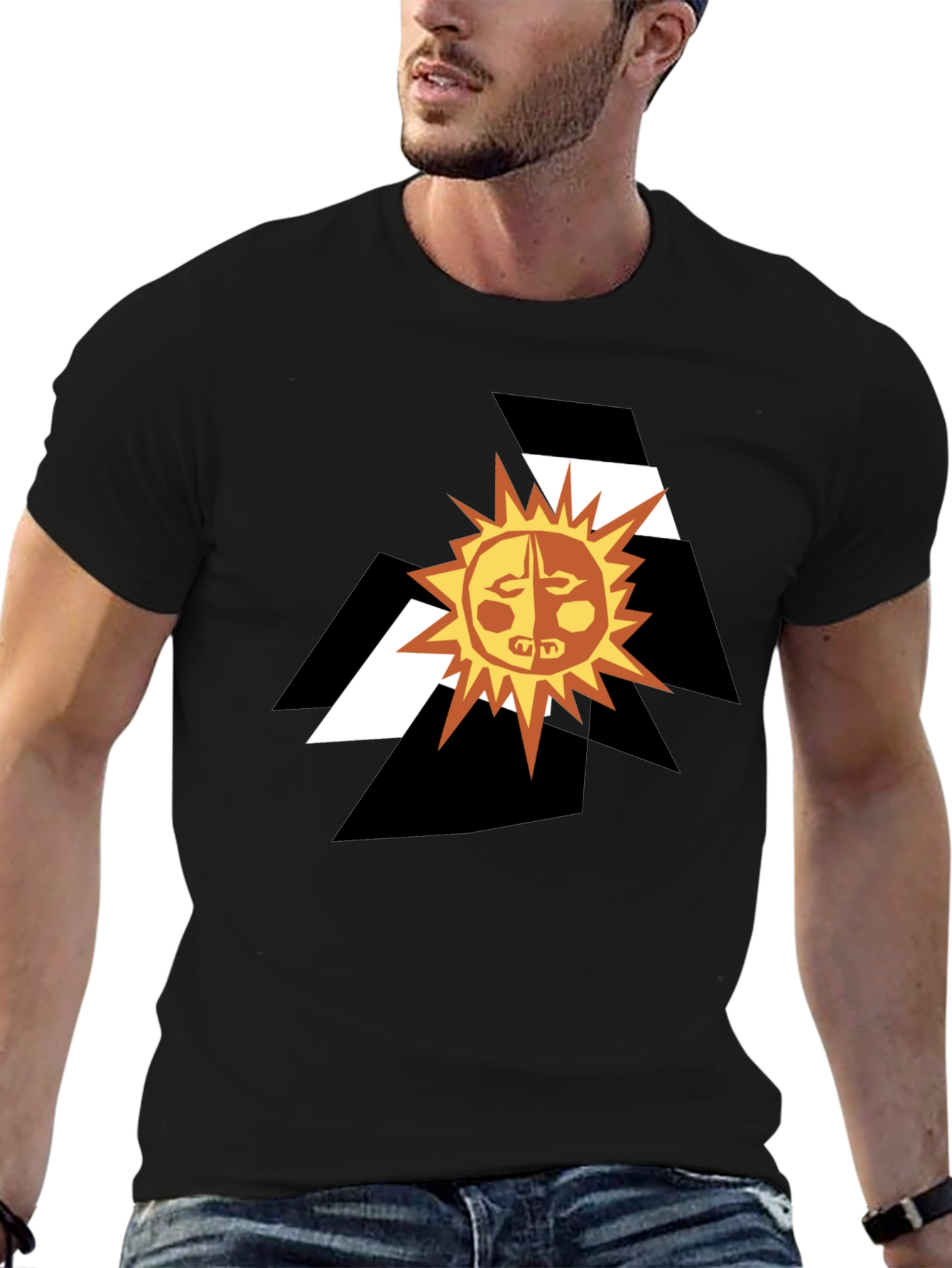 Black Abstract Sun Graphic Black T-Shirt view 6