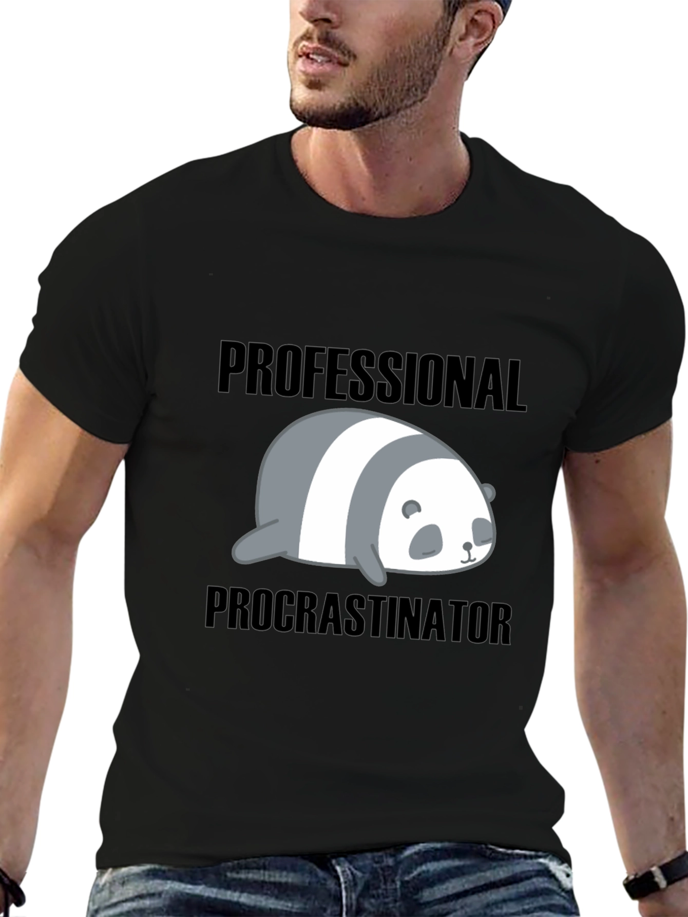 Black Professional Procrastinator Panda T-Shirt - Funny Graphic Tee view 6
