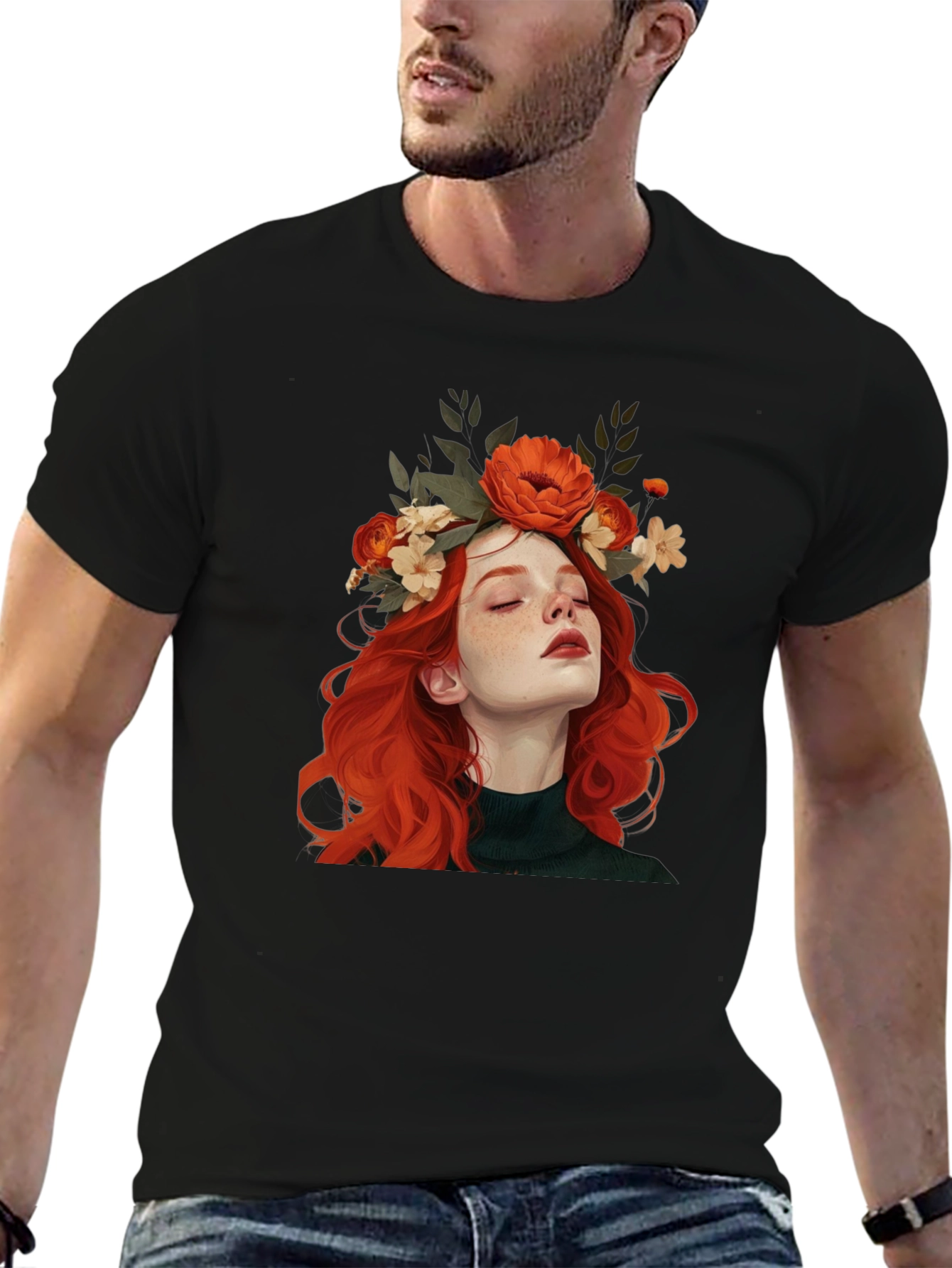 Black Floral Crown Woman Graphic Black T-Shirt view 6