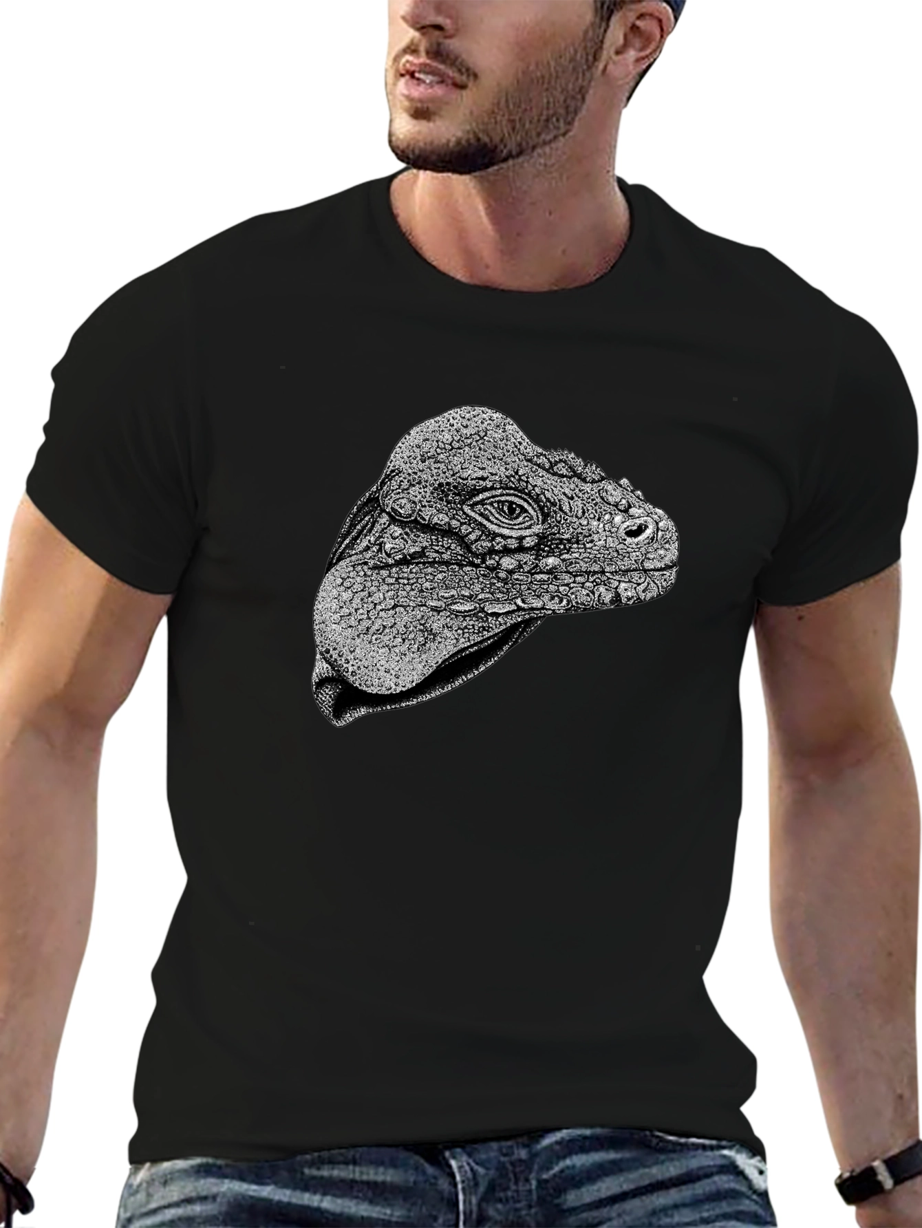 Black Iguana Head Graphic Tee - Unique Animal Print view 6