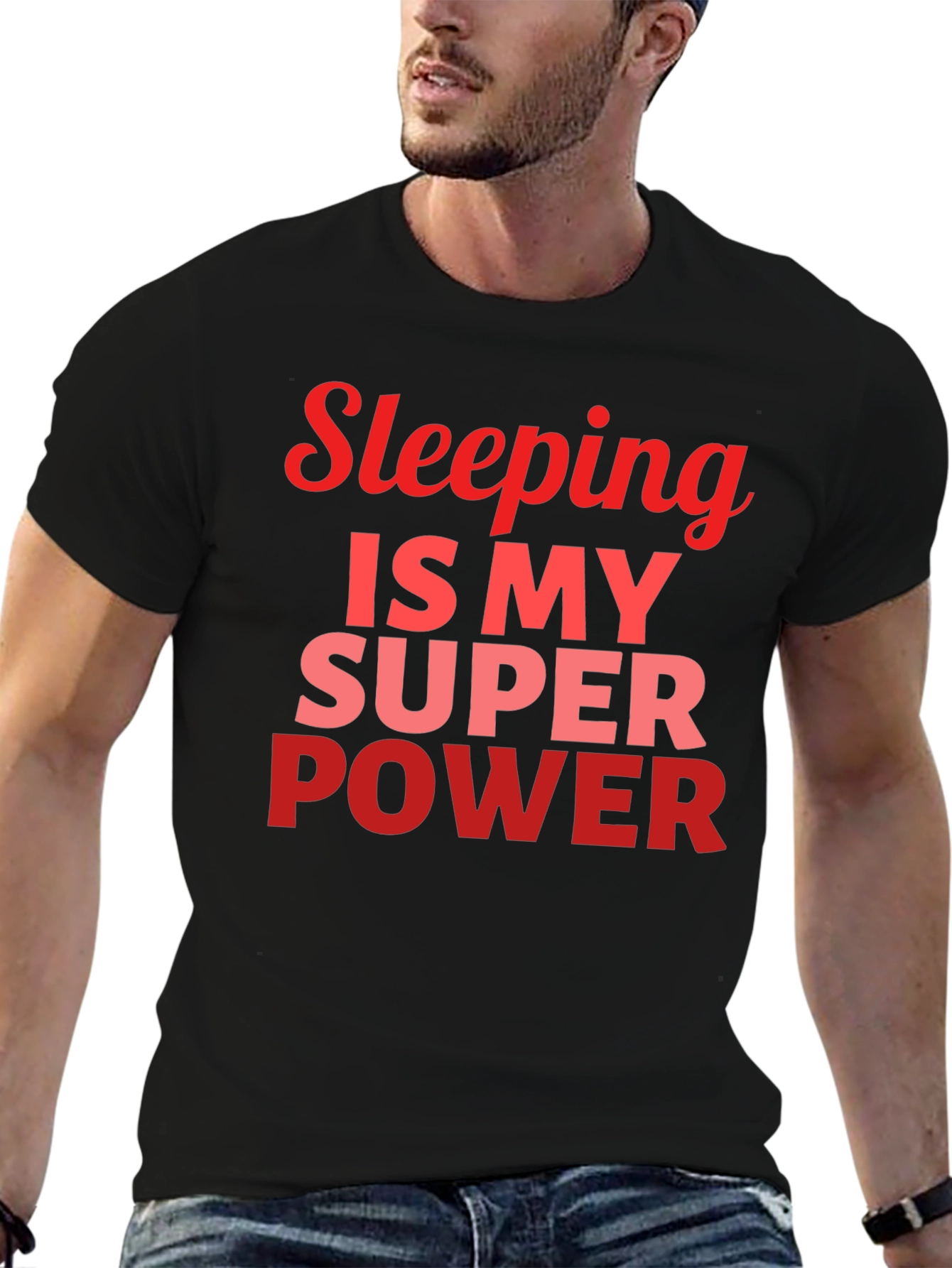 Black Sleeping Is My Superpower Graphic T-Shirt - Men's view 6