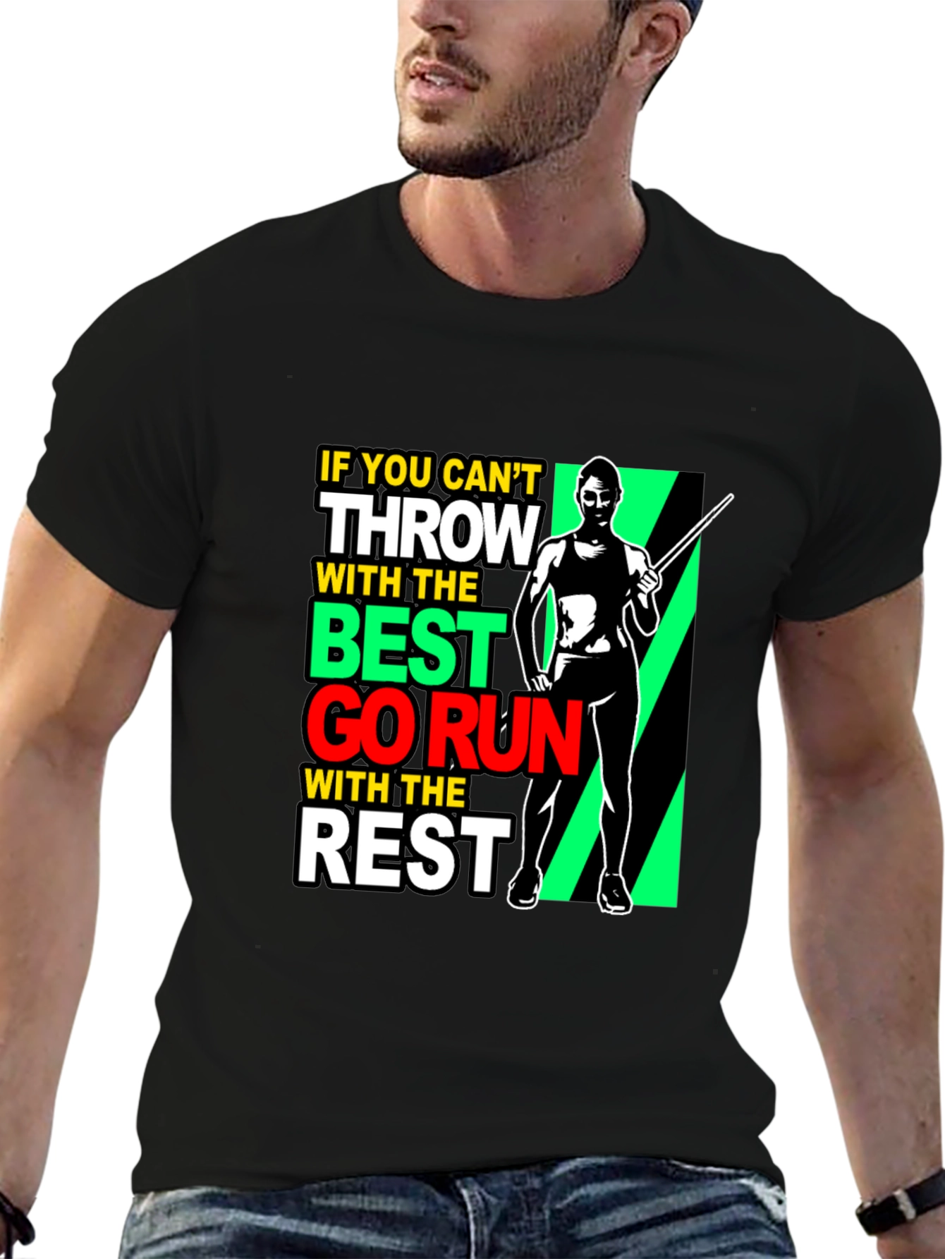 Black Thrower Graphic Tee - If You Can't Throw Go Run! view 6