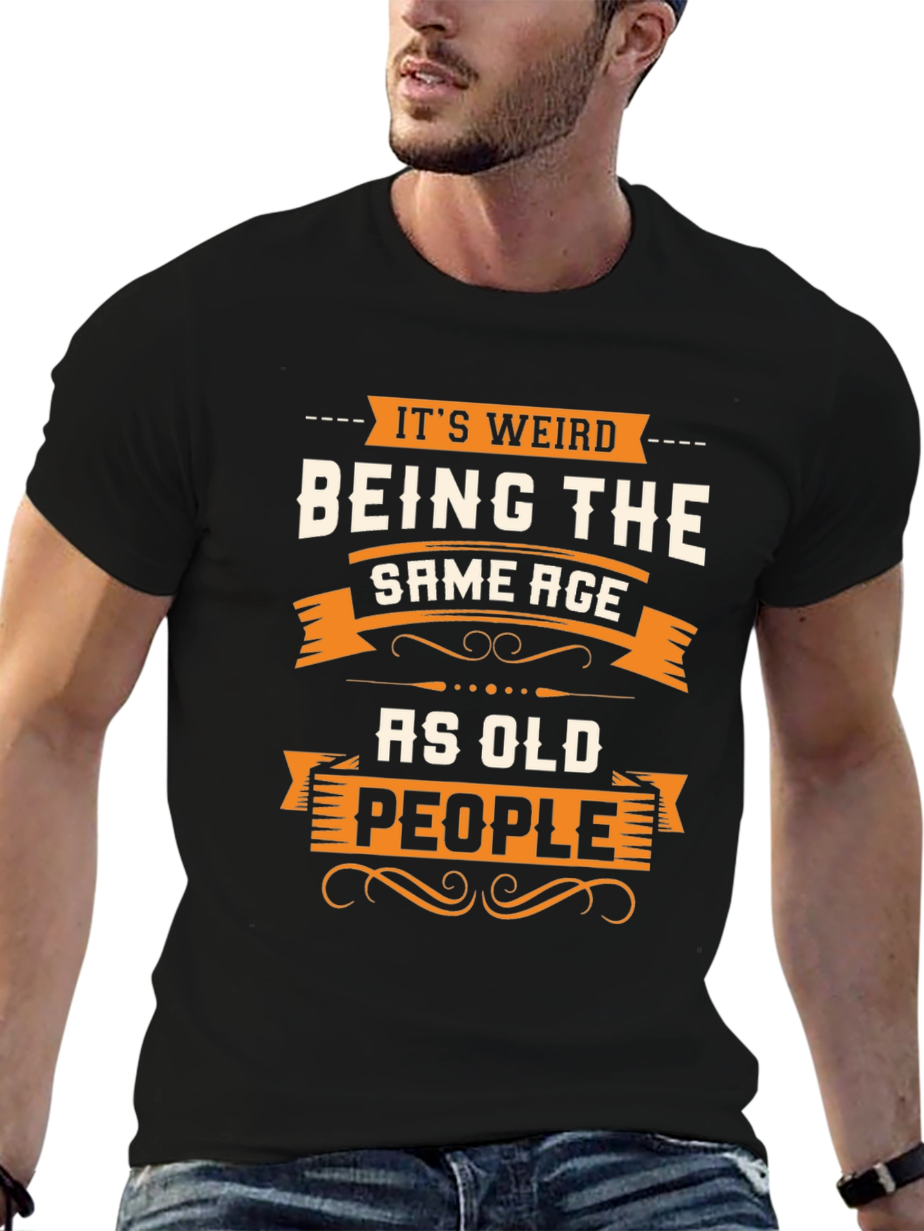 Black Funny "Same Age As Old People" Graphic Tee view 6