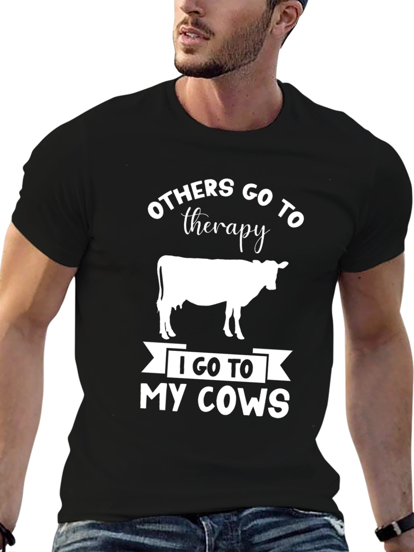 Black Funny Cow Therapy Graphic T-Shirt view 6