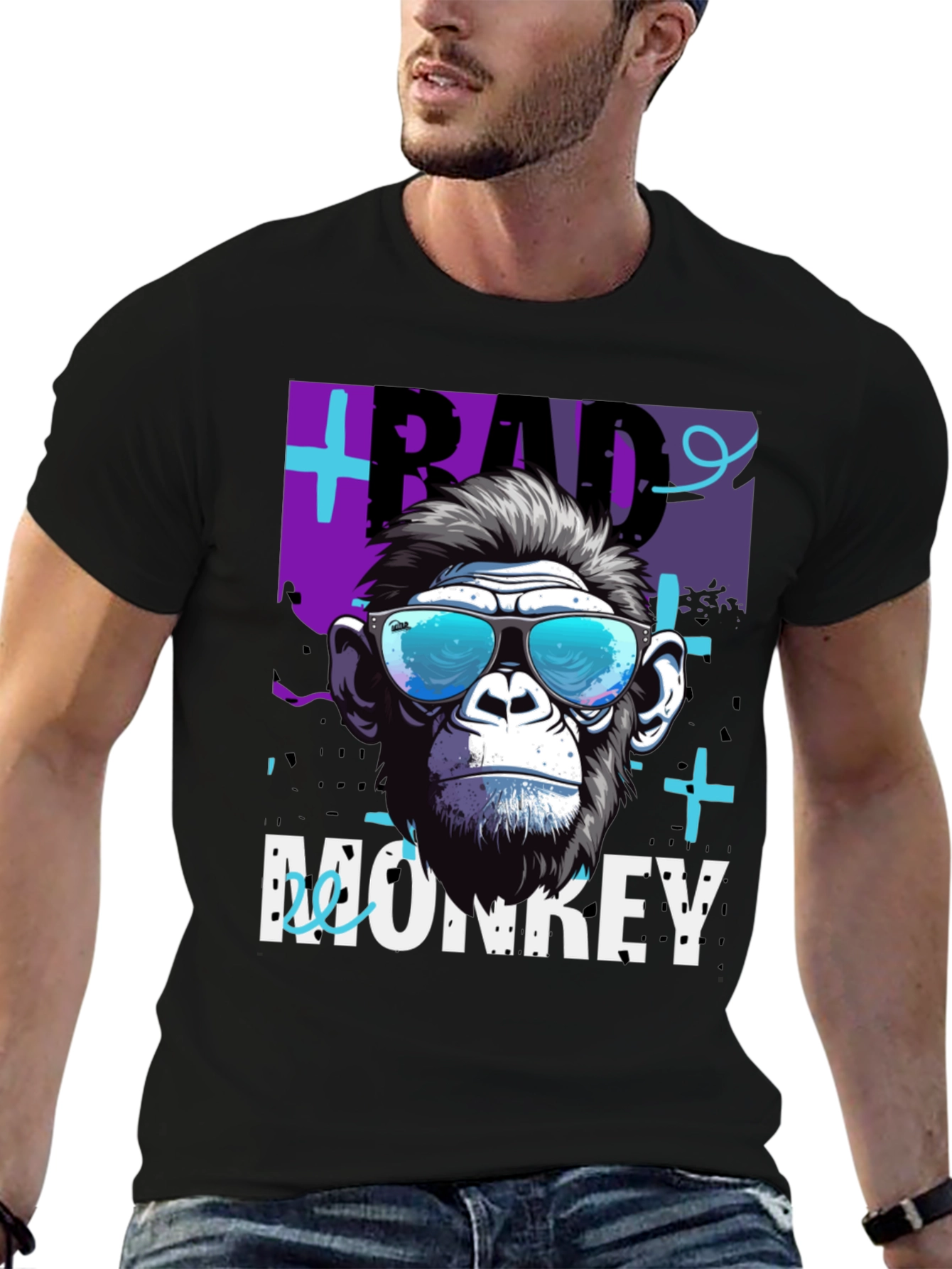 Black Bad Monkey Graphic T-Shirt - Cool Ape Design view 6