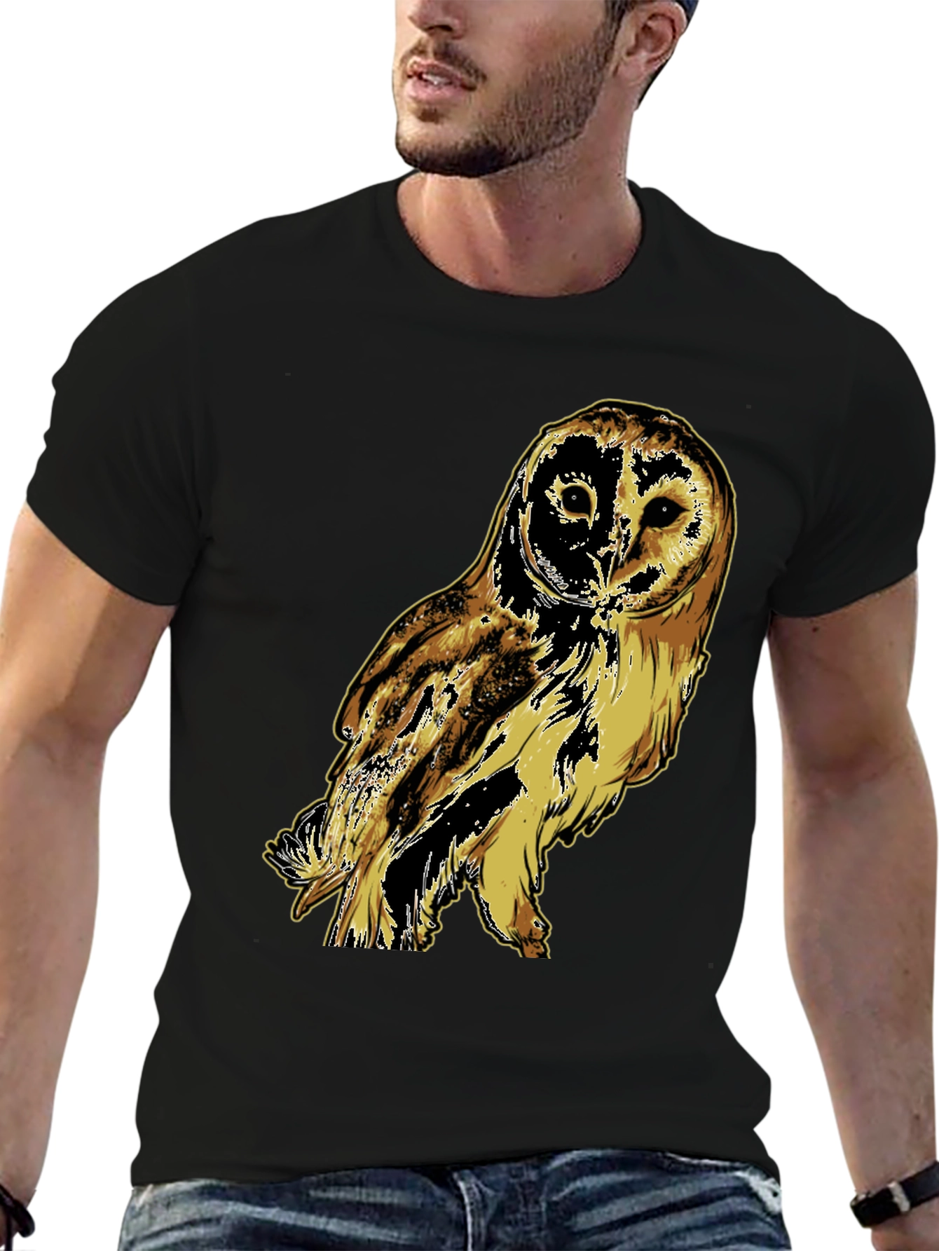 Black Owl Graphic Print Black T-Shirt view 6