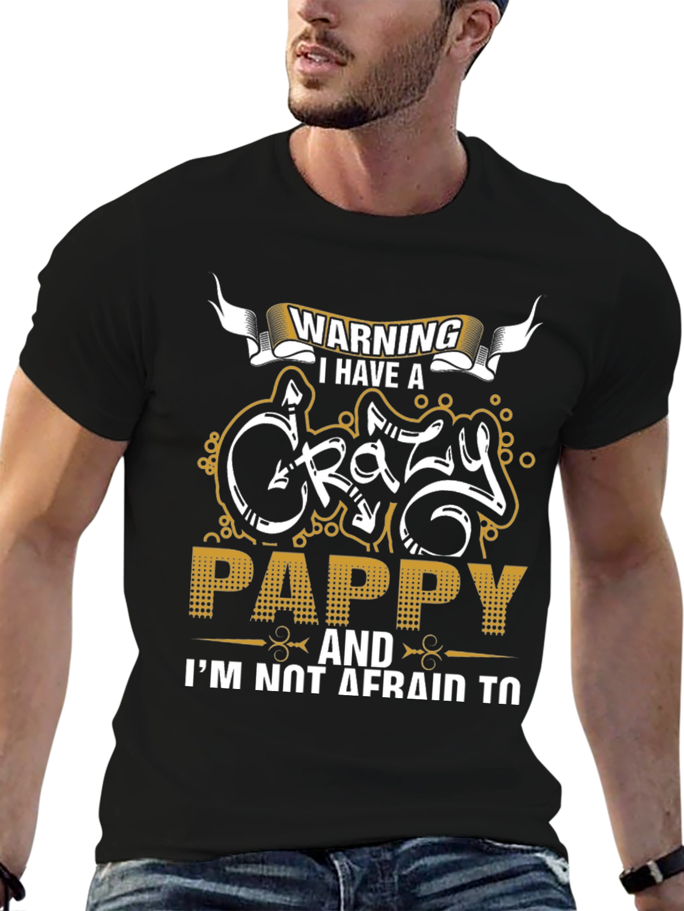 Black Warning Crazy Pappy Graphic T-Shirt - Novelty Tee view 6