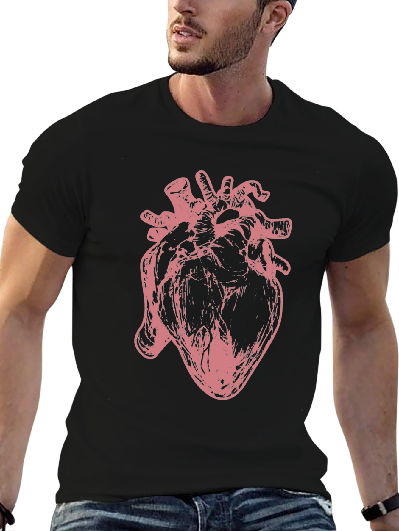 Black Anatomical Heart Graphic Tee - Unique Design view 6