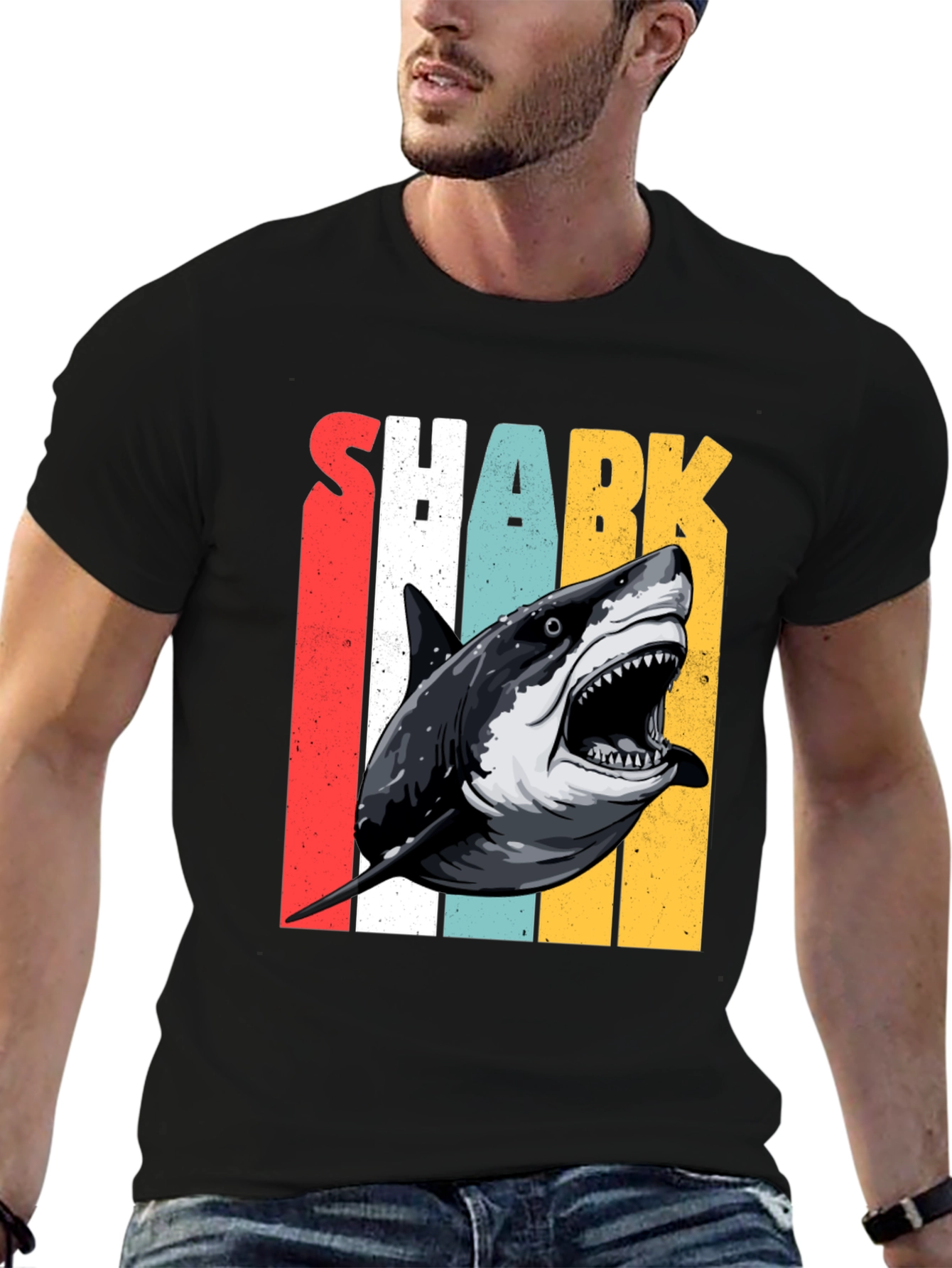 Black Shark Graphic T-Shirt - Retro Style Print view 6