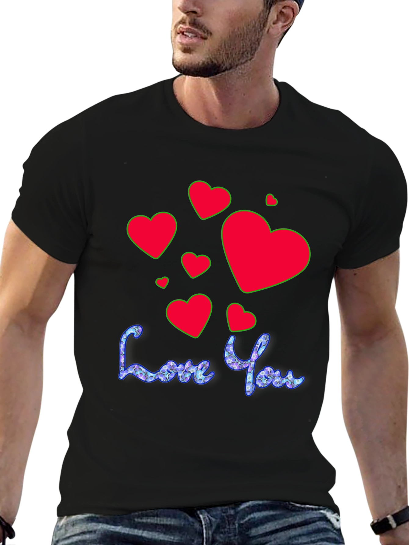 Black Love You T-Shirt - Red Heart Valentine's Day Tee view 6
