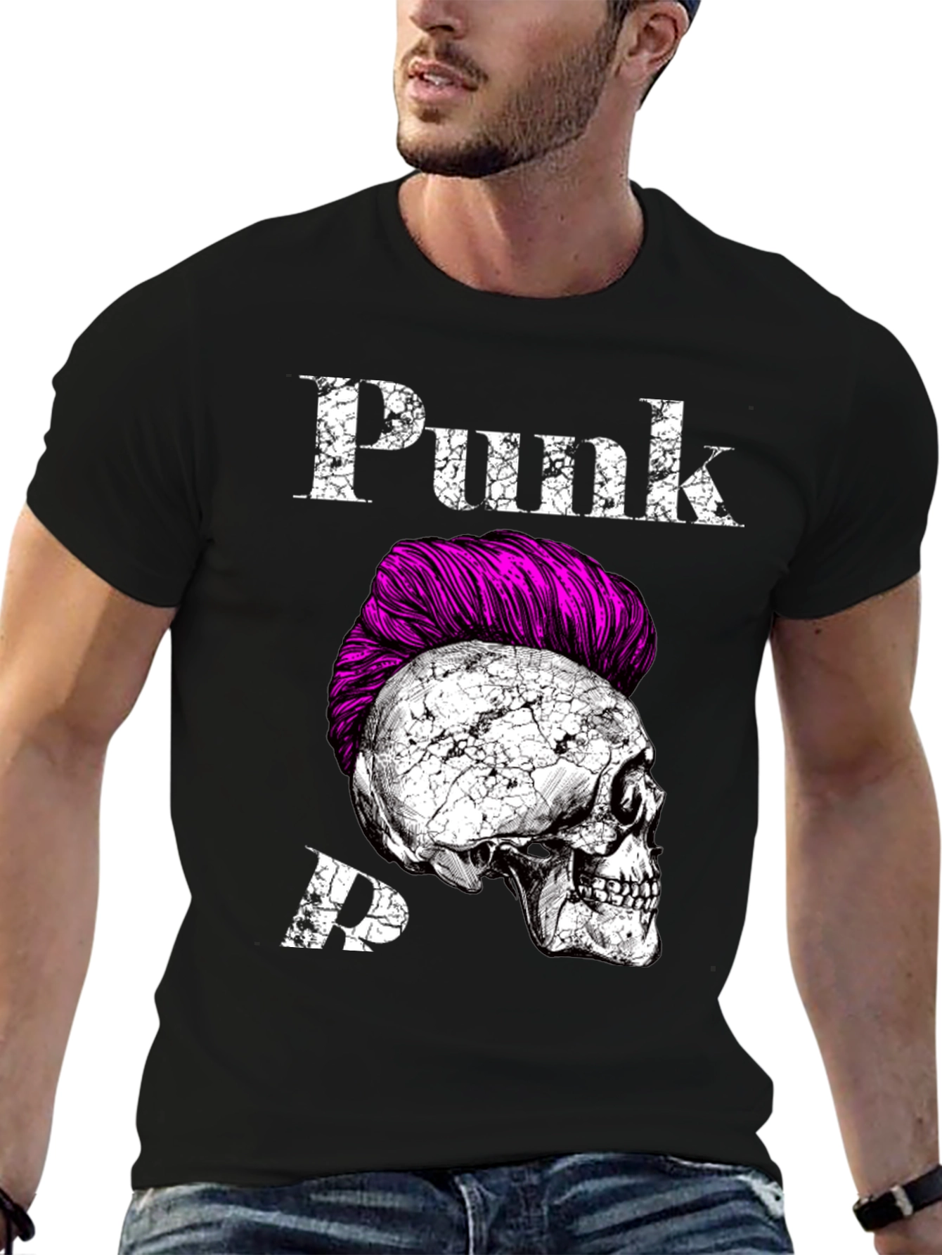 Black Punk Skull Graphic Tee - Edgy Fashion Statement view 6