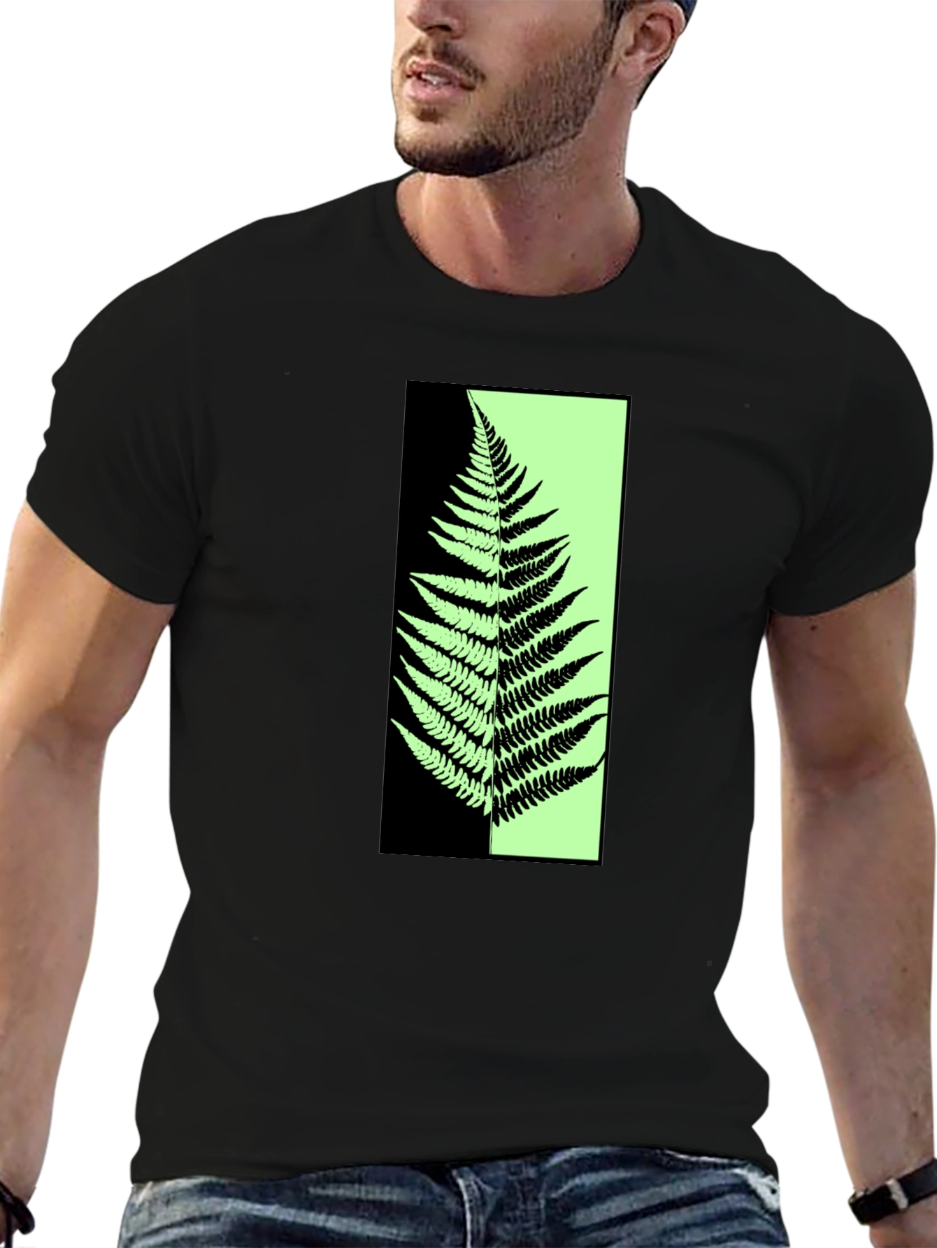 Black Abstract Fern Graphic Print Black T-Shirt view 6