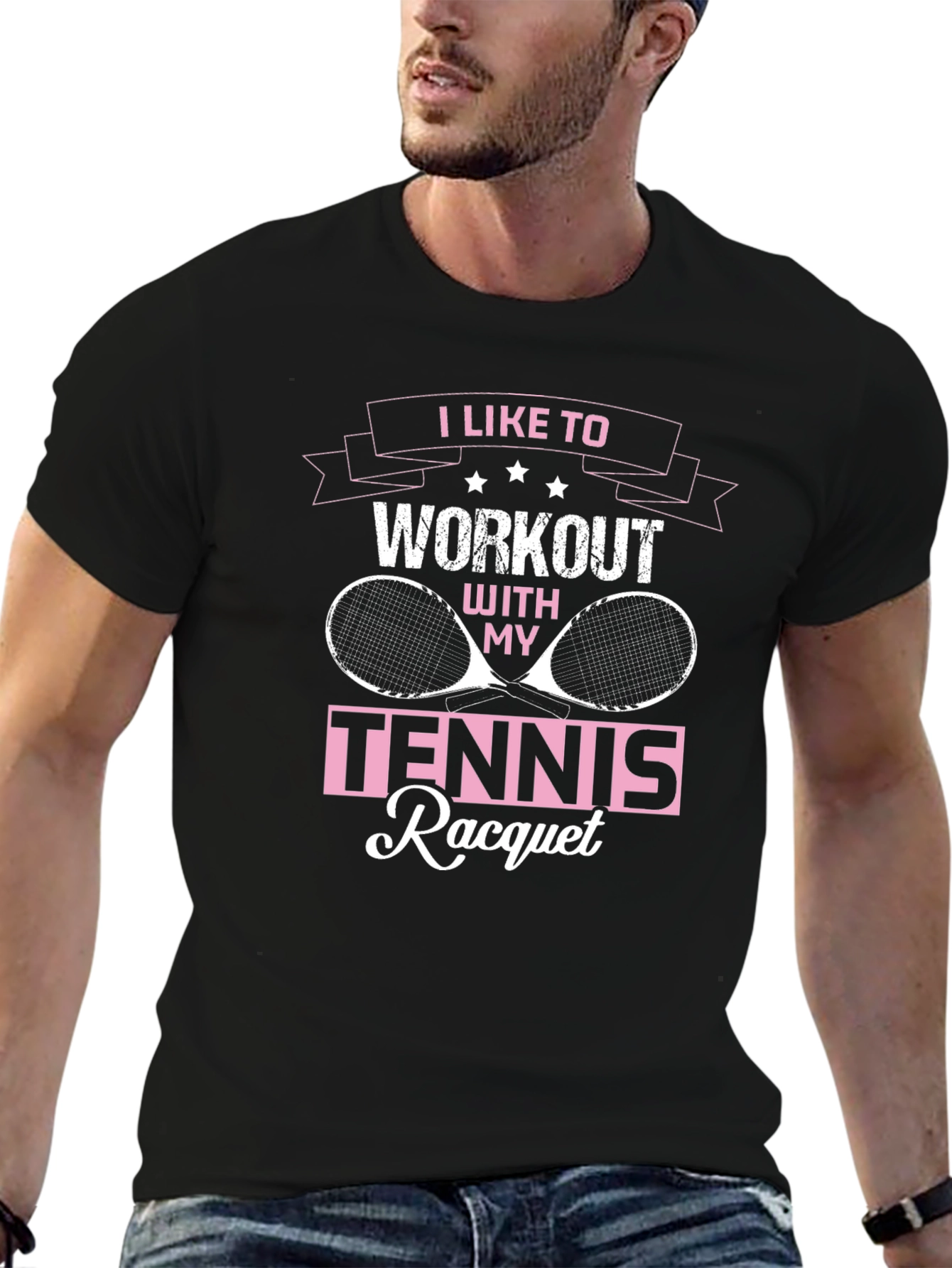 Black Tennis Racquet Workout T-Shirt view 6