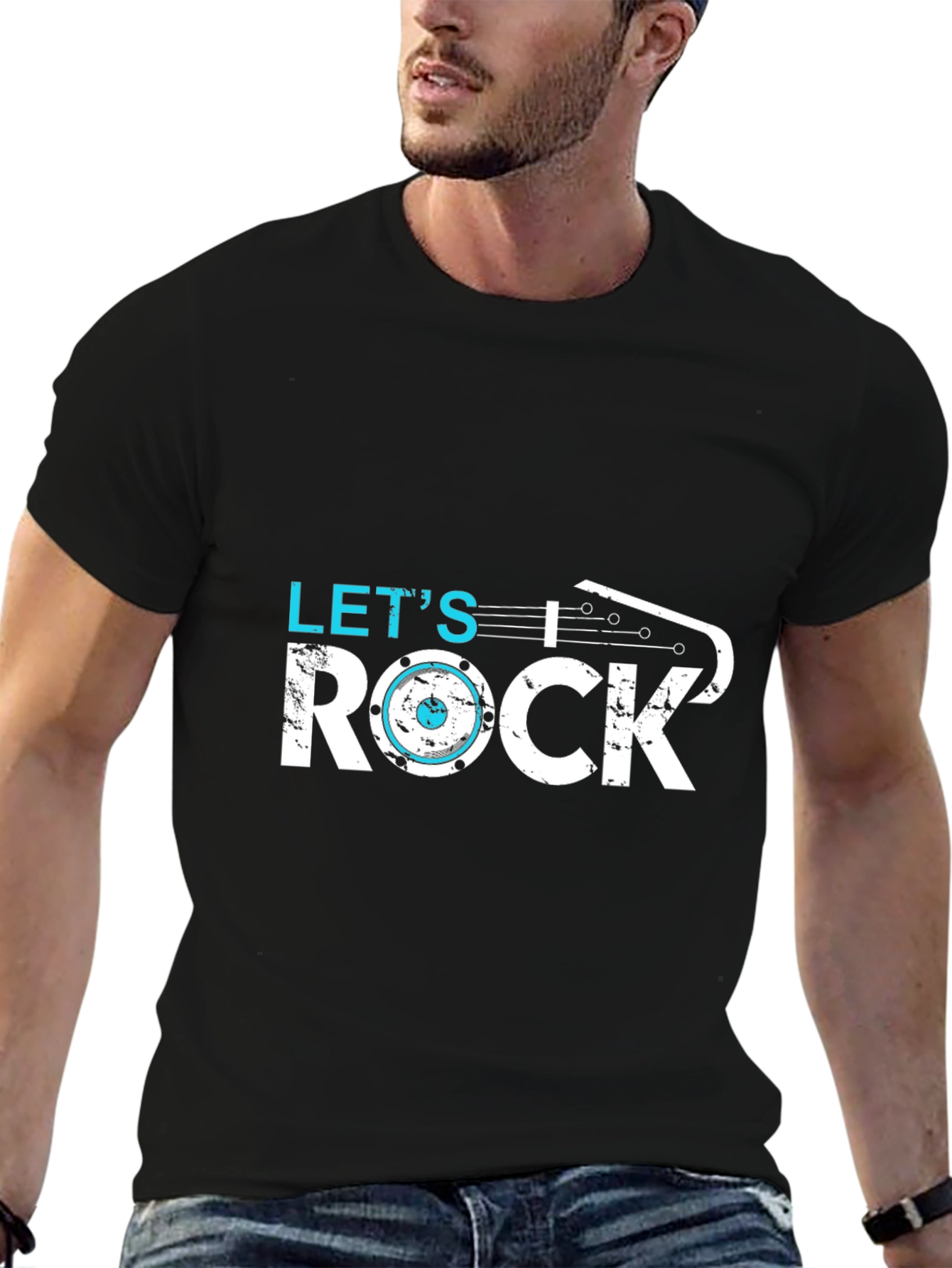Black Let's Rock T-Shirt - Music Lover Tee view 6