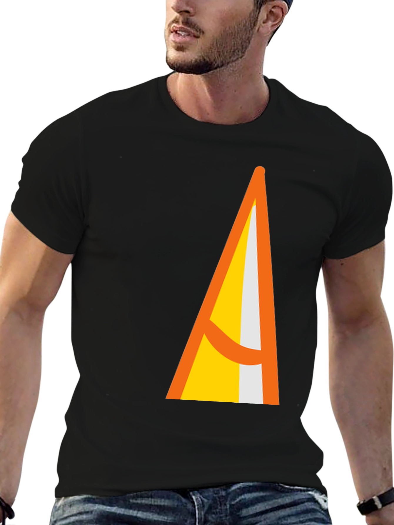 Black Geometric Triangle Graphic Black T-Shirt view 6