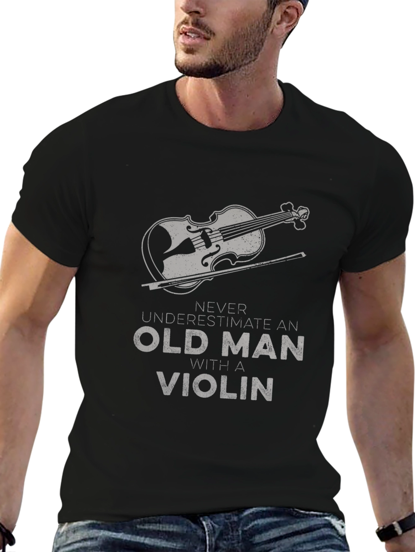 Black Old Man Violin T-Shirt - Black view 6