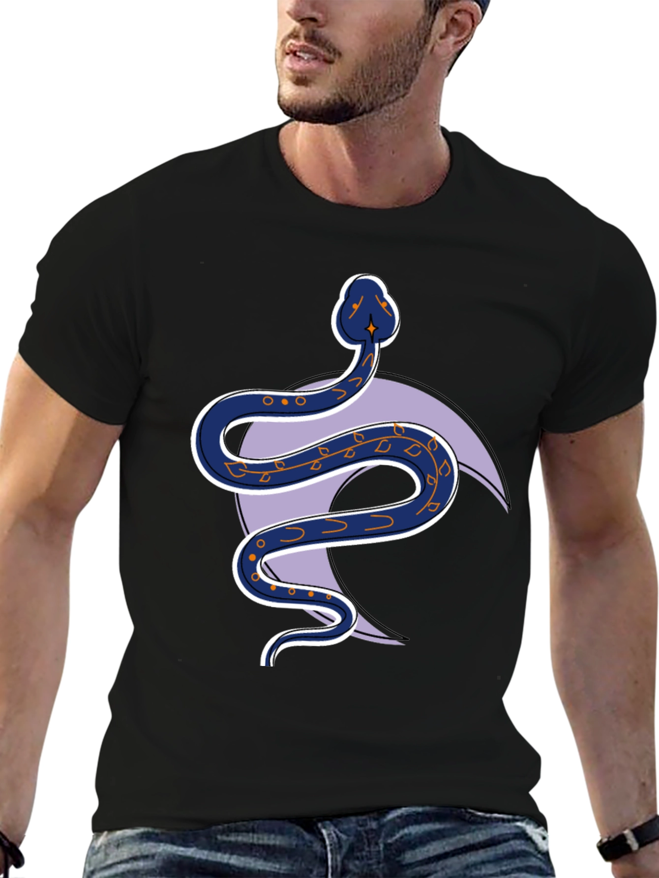 Black Snake and Crescent Moon Graphic Tee view 6