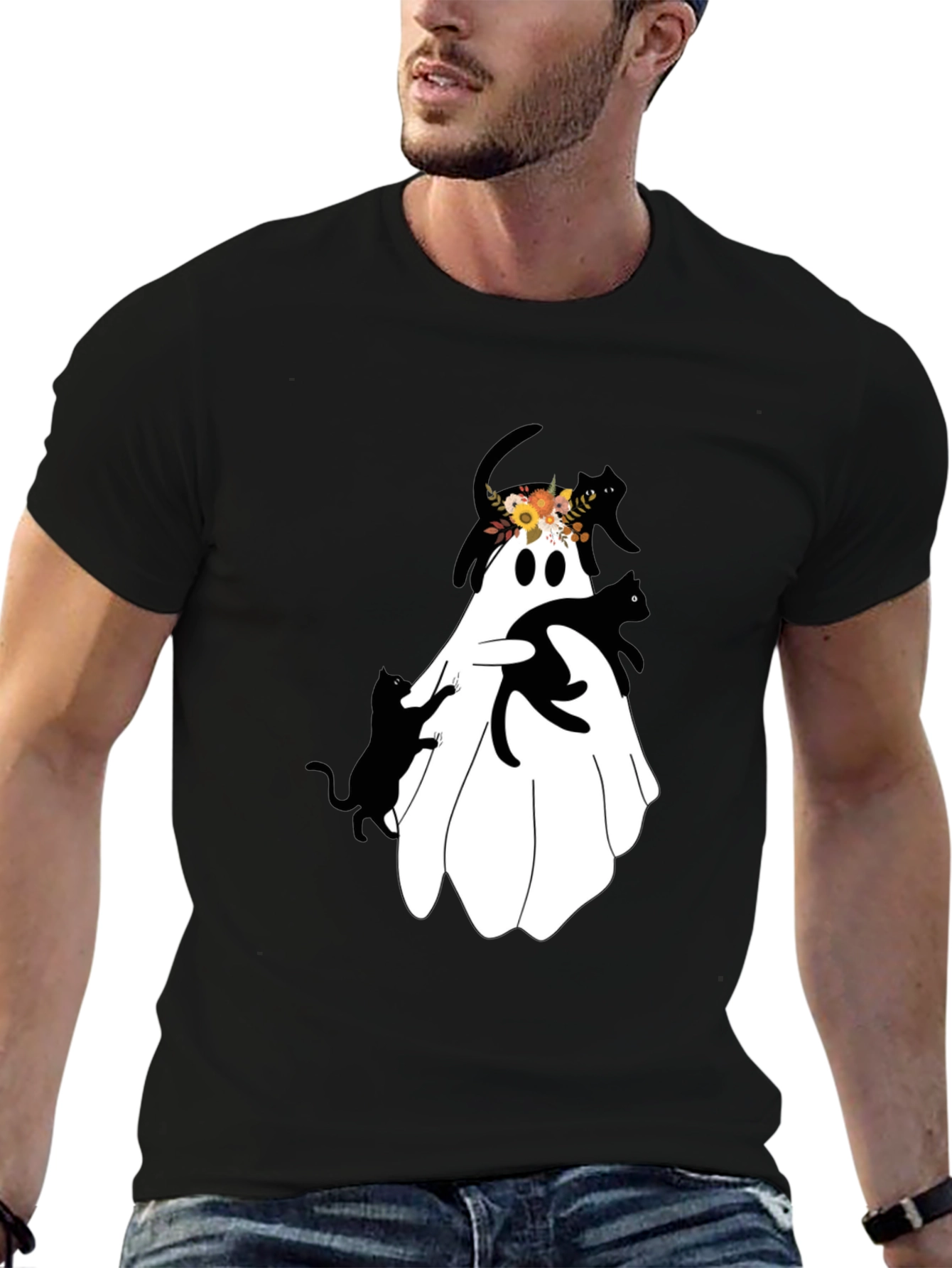 Black Ghost and Cats Graphic Tee view 6