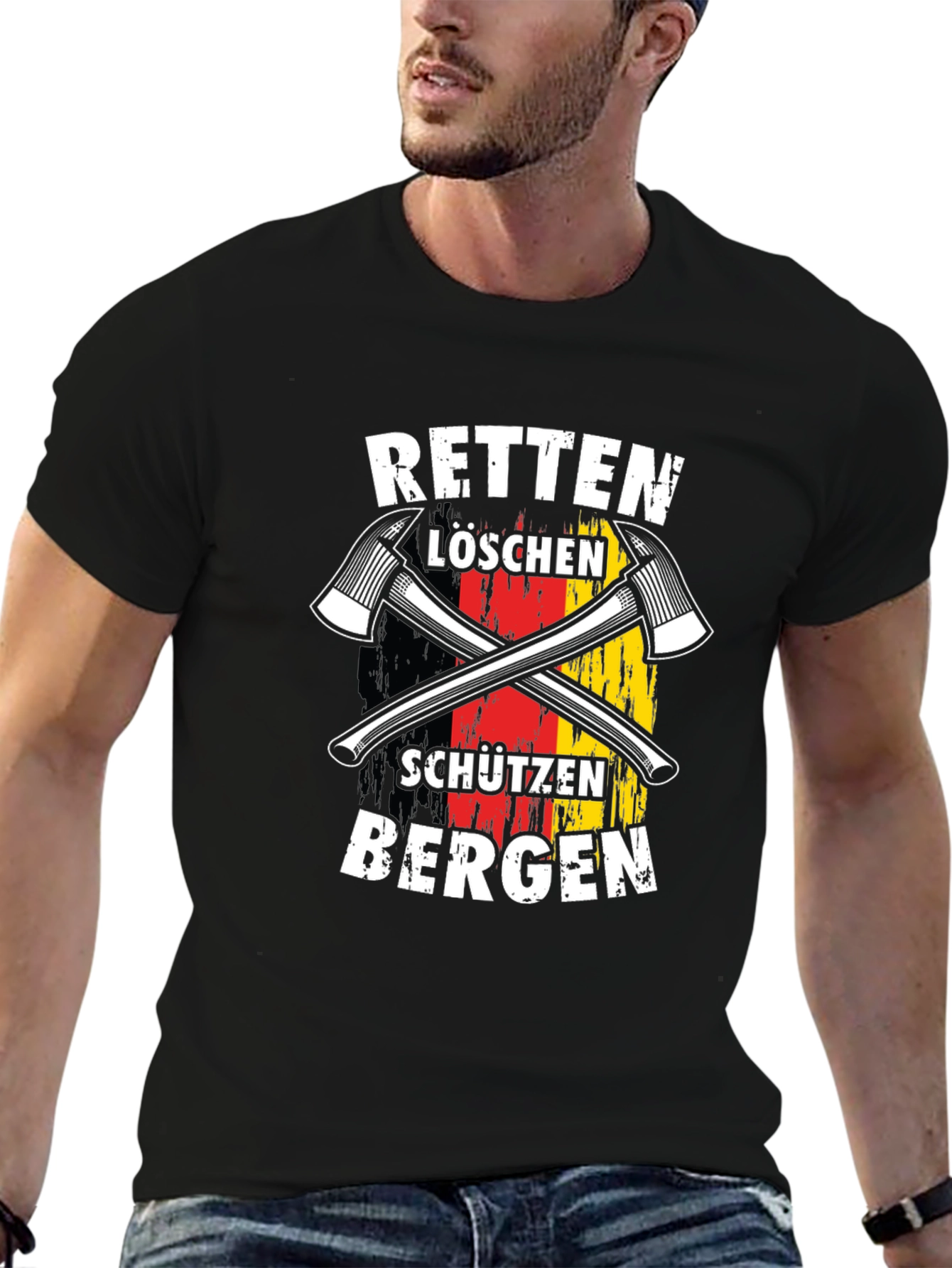 Black German Firefighter T-Shirt - Rescue & Protect view 6
