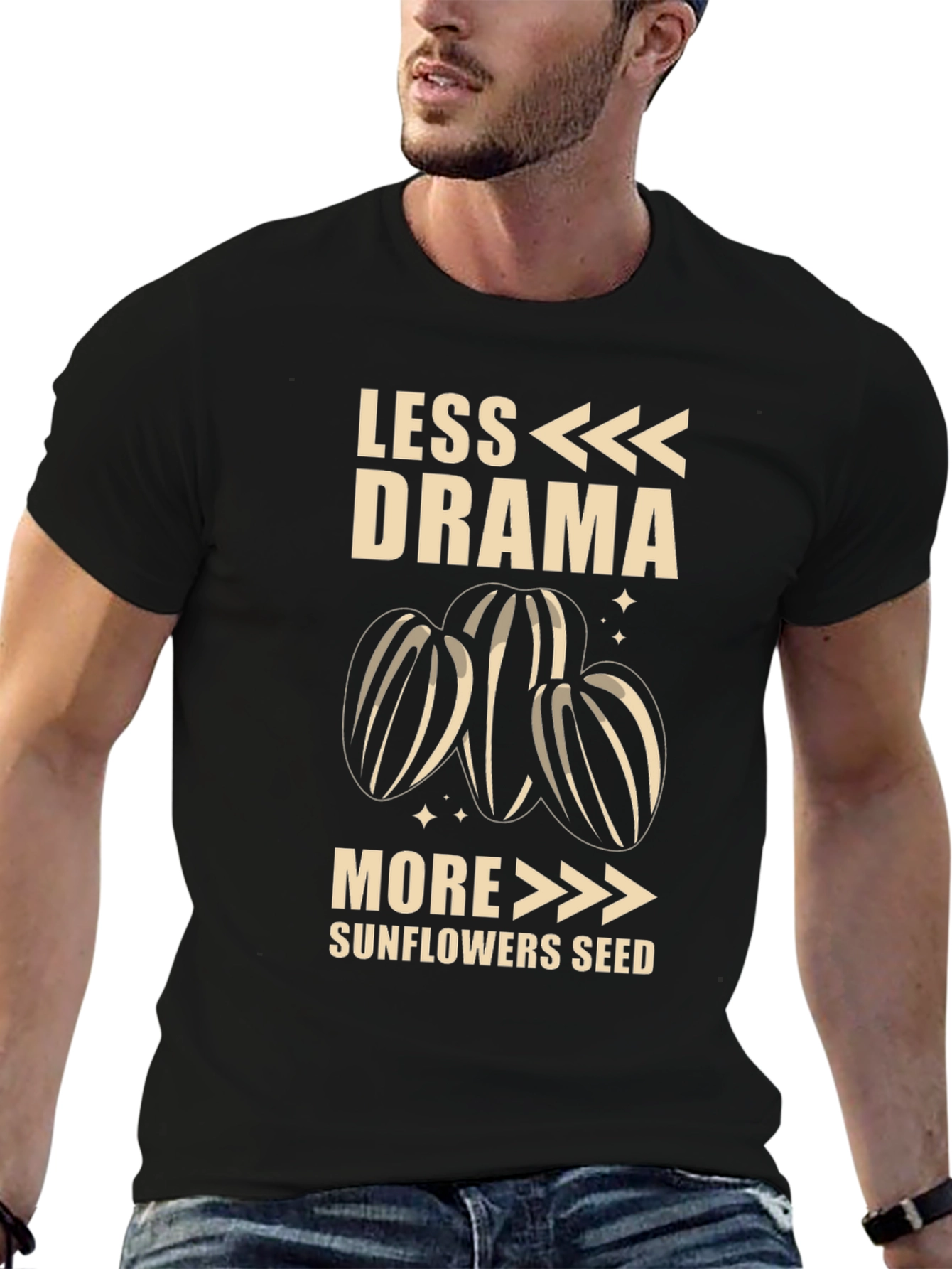 Black Less Drama More Sunflower Seeds T-Shirt view 6