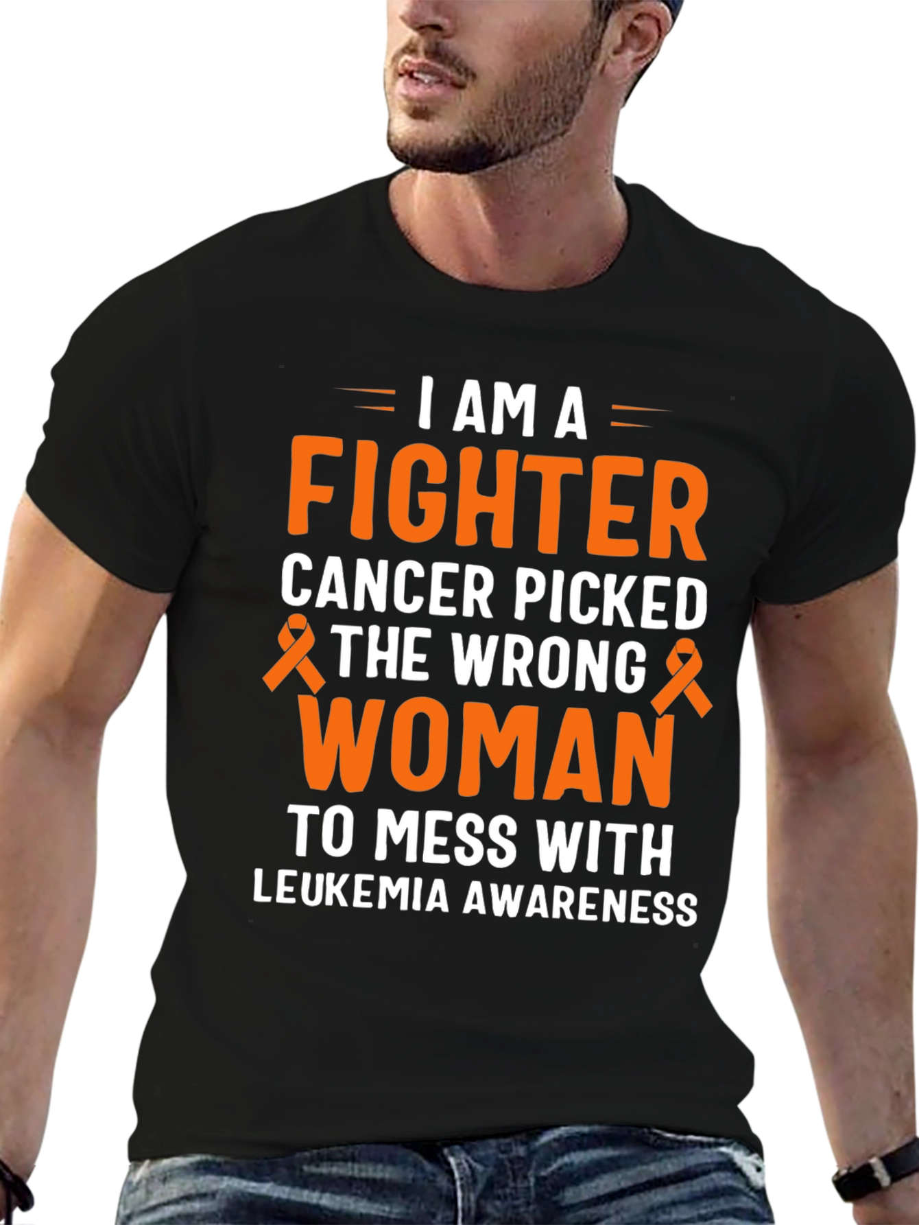 Black I Am A Fighter Leukemia Awareness T-Shirt view 6