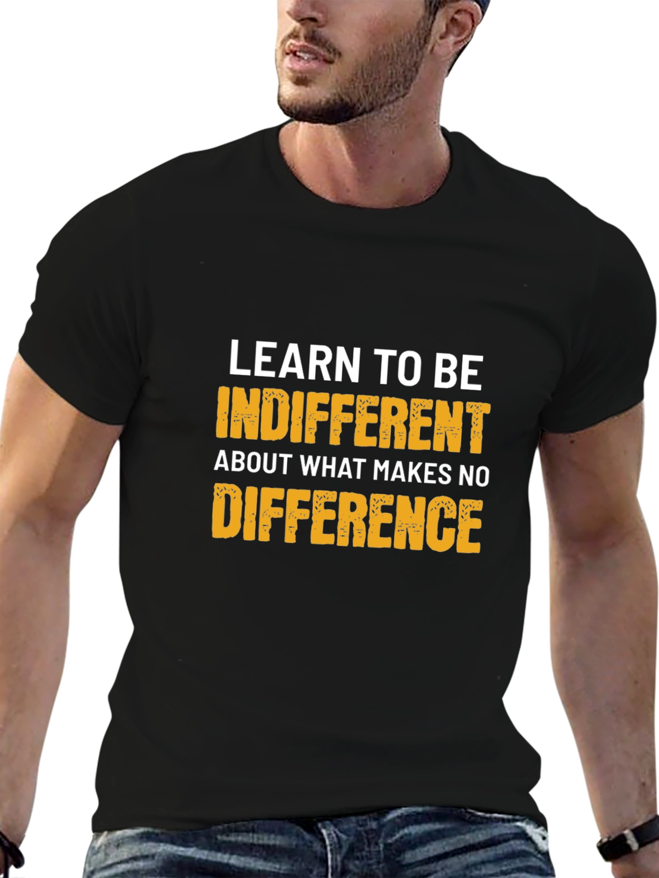 Black Indifferent Tee: Motivational Graphic T-Shirt view 6