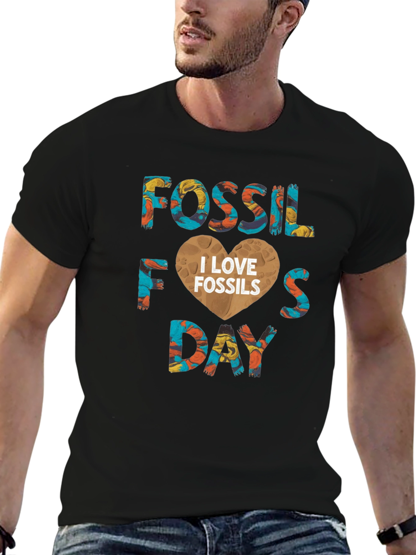 Black Fossil Day I Love Fossils Graphic Tee Shirt view 6