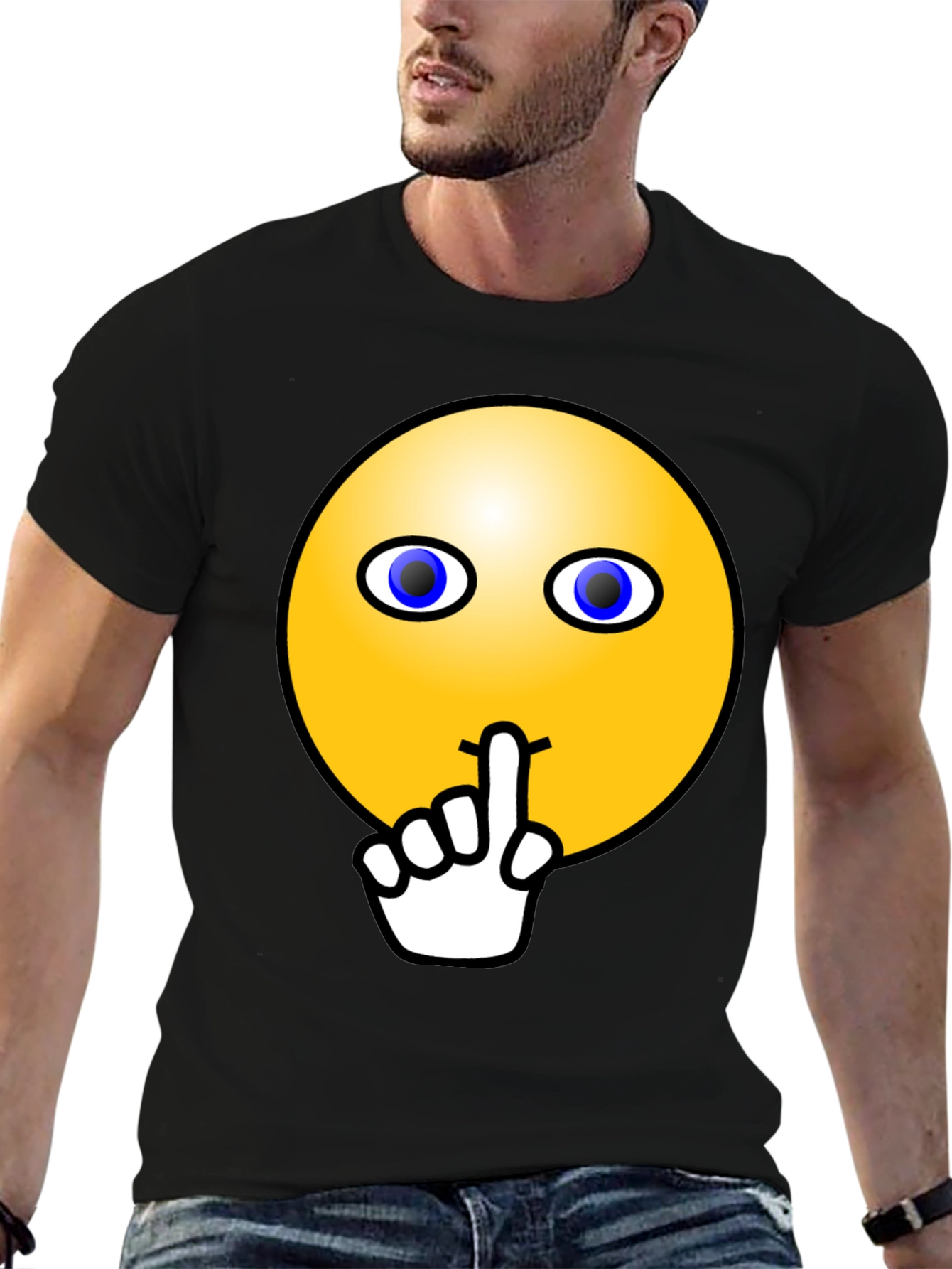 Black Shhh! Smiley Face Graphic Tee - Black Cotton T-Shirt view 6